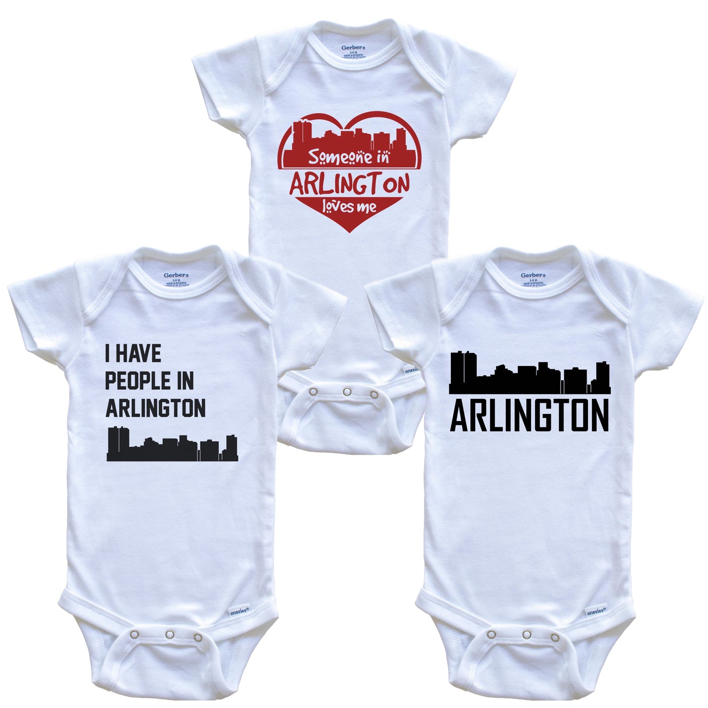 Arlington Texas Skyline Baby Bodysuit Bundle (3 Piece Set)