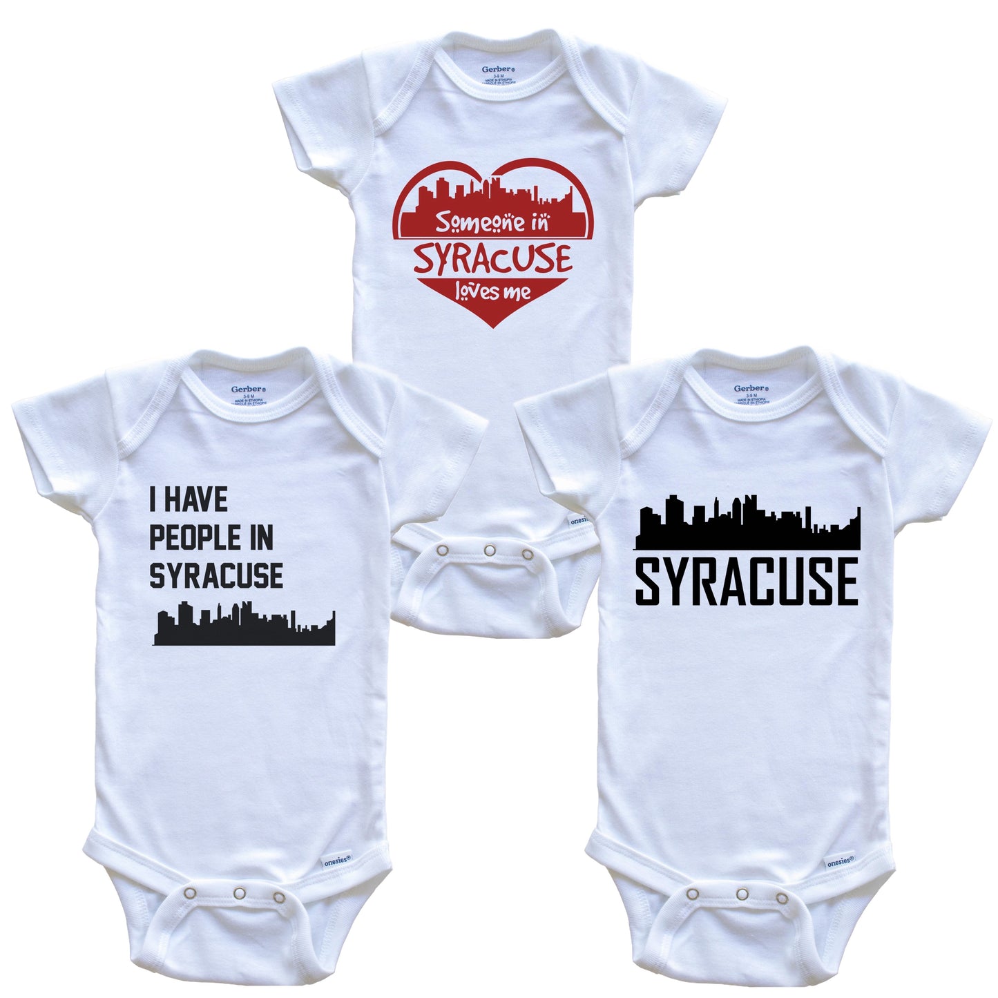 Syracuse New York Skyline Baby Bodysuit Bundle (3 Piece Set)