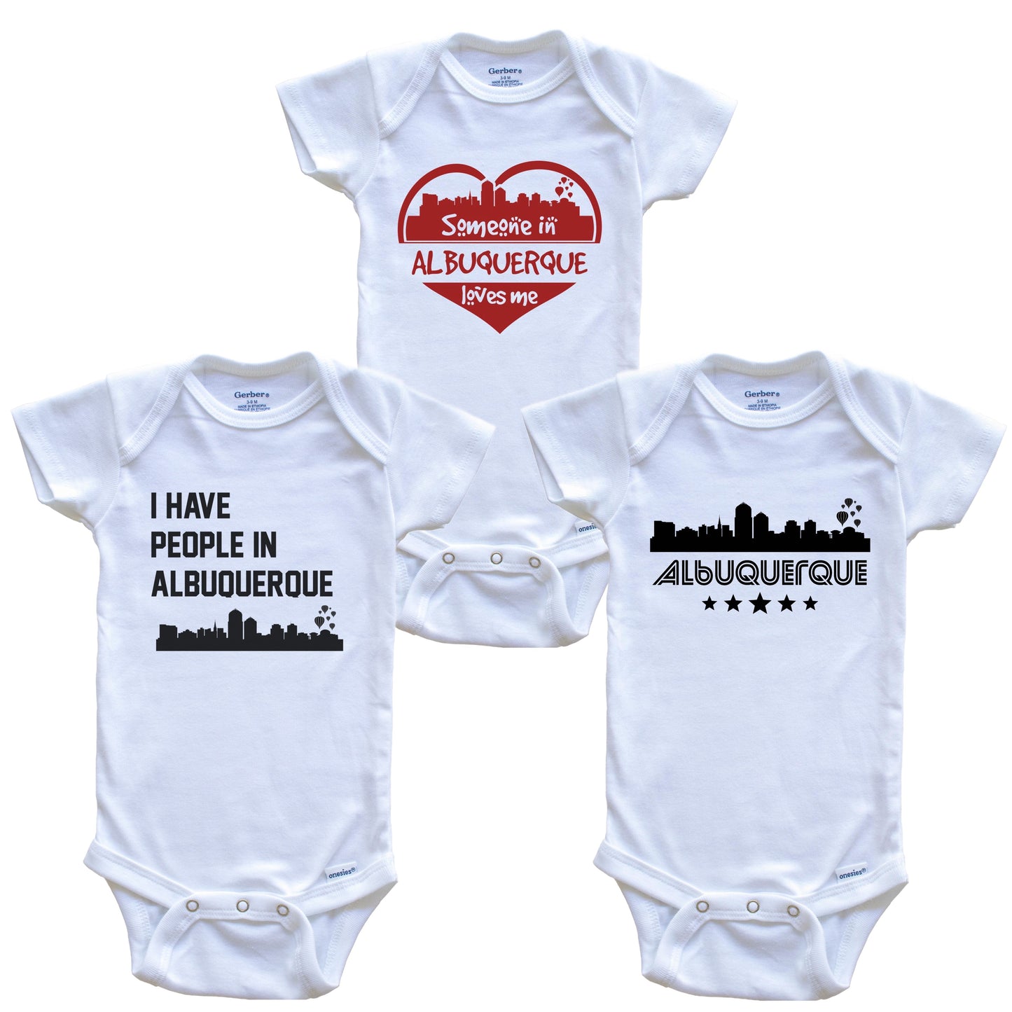 Albuquerque New Mexico Skyline Baby Bodysuit Bundle (3 Piece Set)