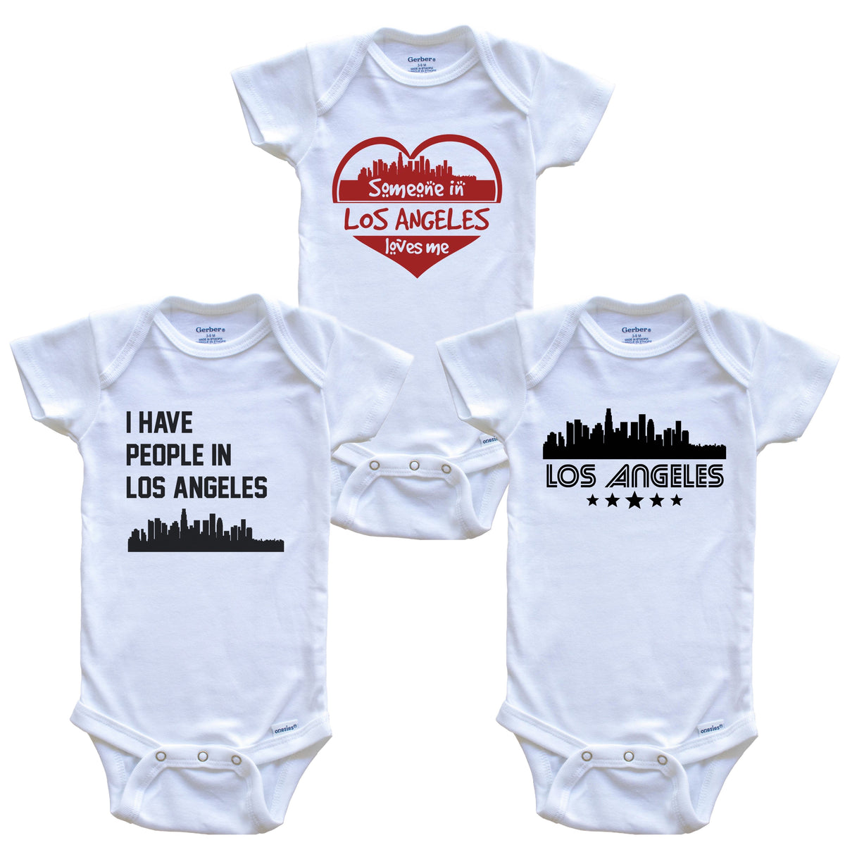 Los Angeles California Skyline Baby Bodysuit Bundle (3 Piece Set)