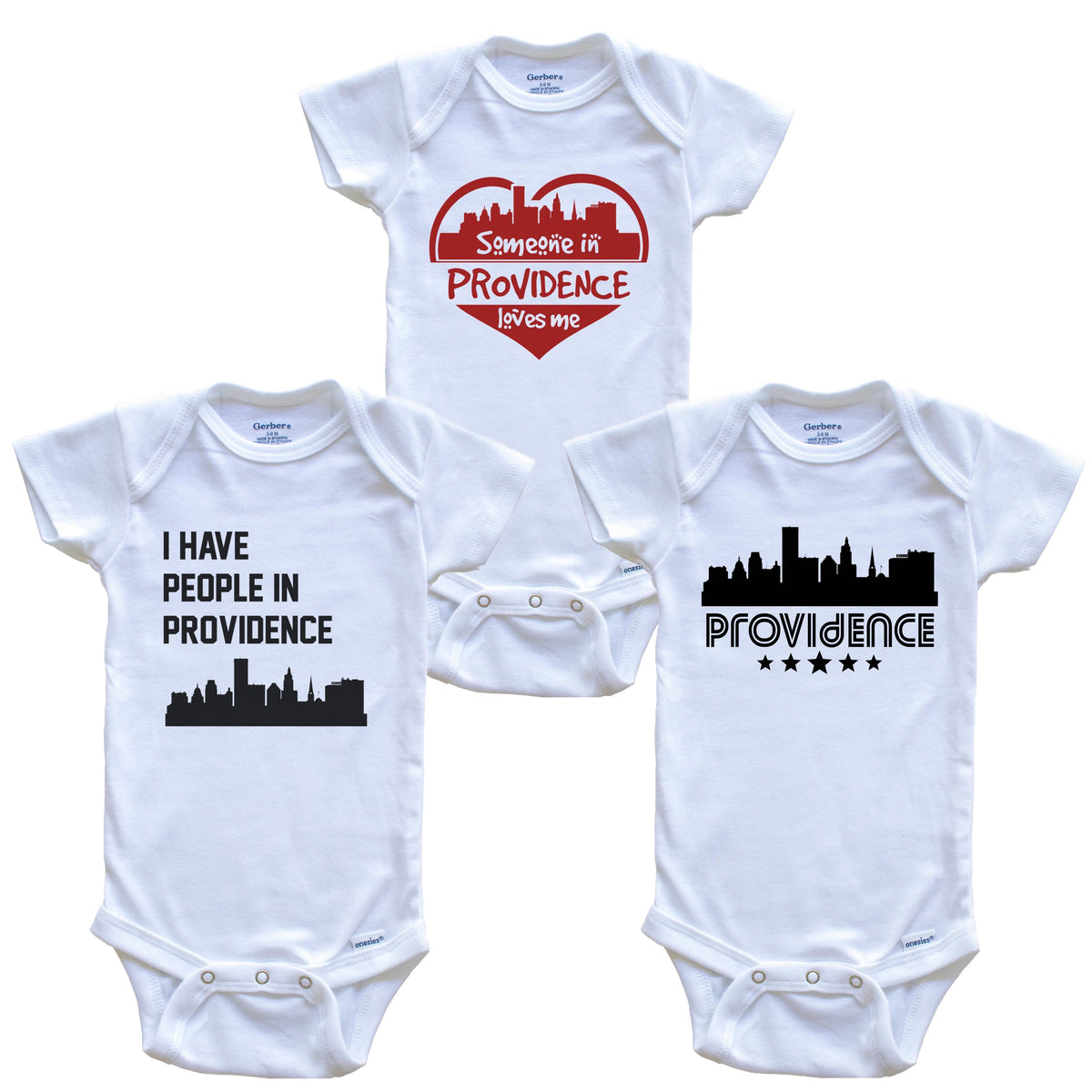 Providence Rhode Island Skyline Baby Bodysuit Bundle (3 Piece Set)