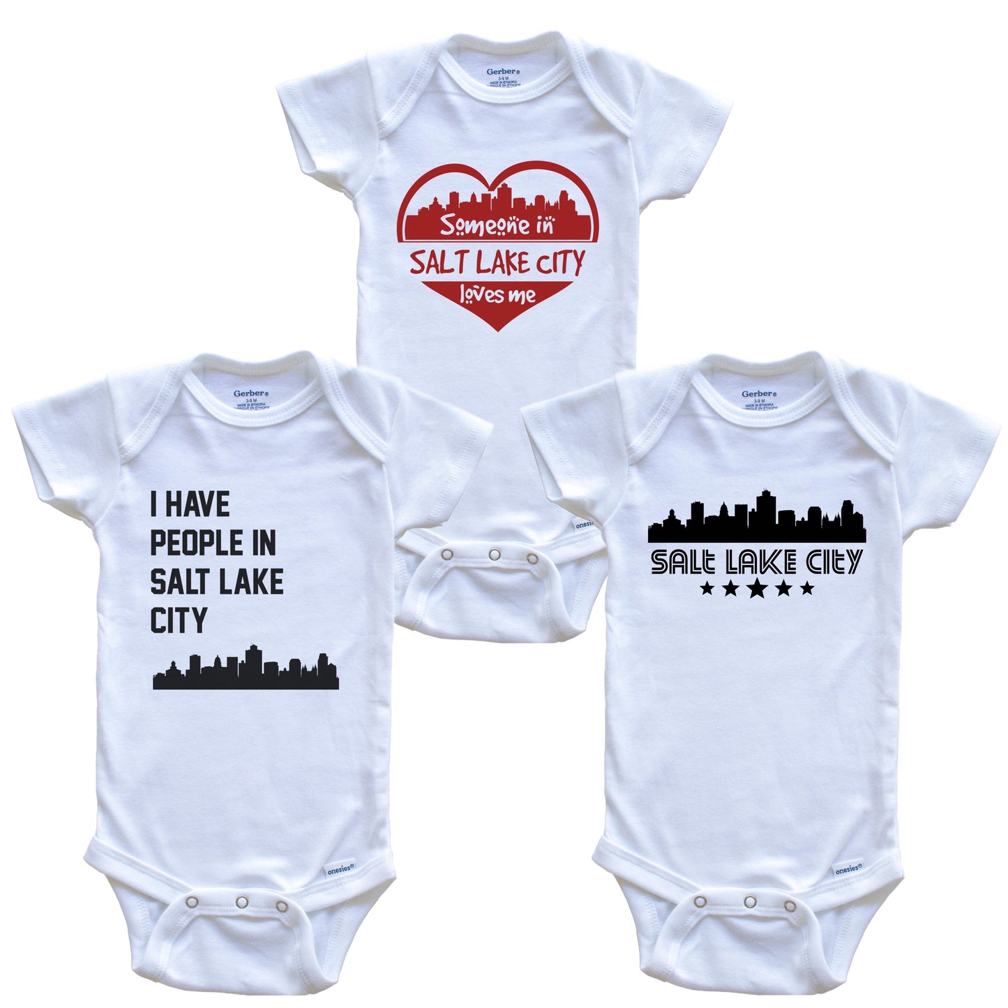 Salt Lake City Utah Skyline Baby Bodysuit Bundle (3 Piece Set)