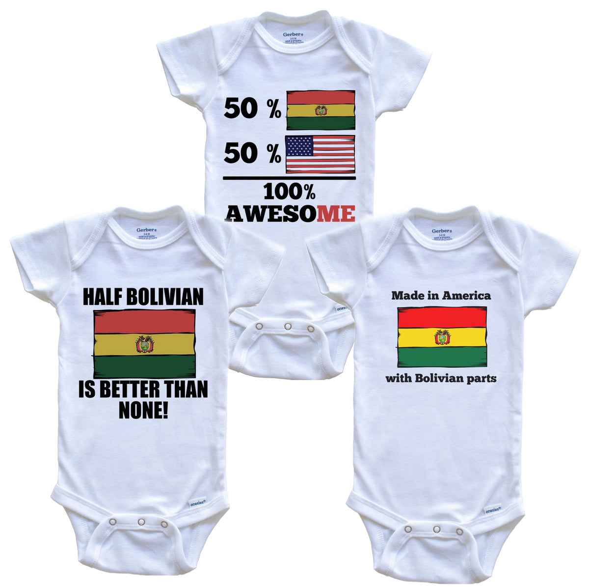Bolivian American Baby Bodysuit Bundle (3 Piece Set)