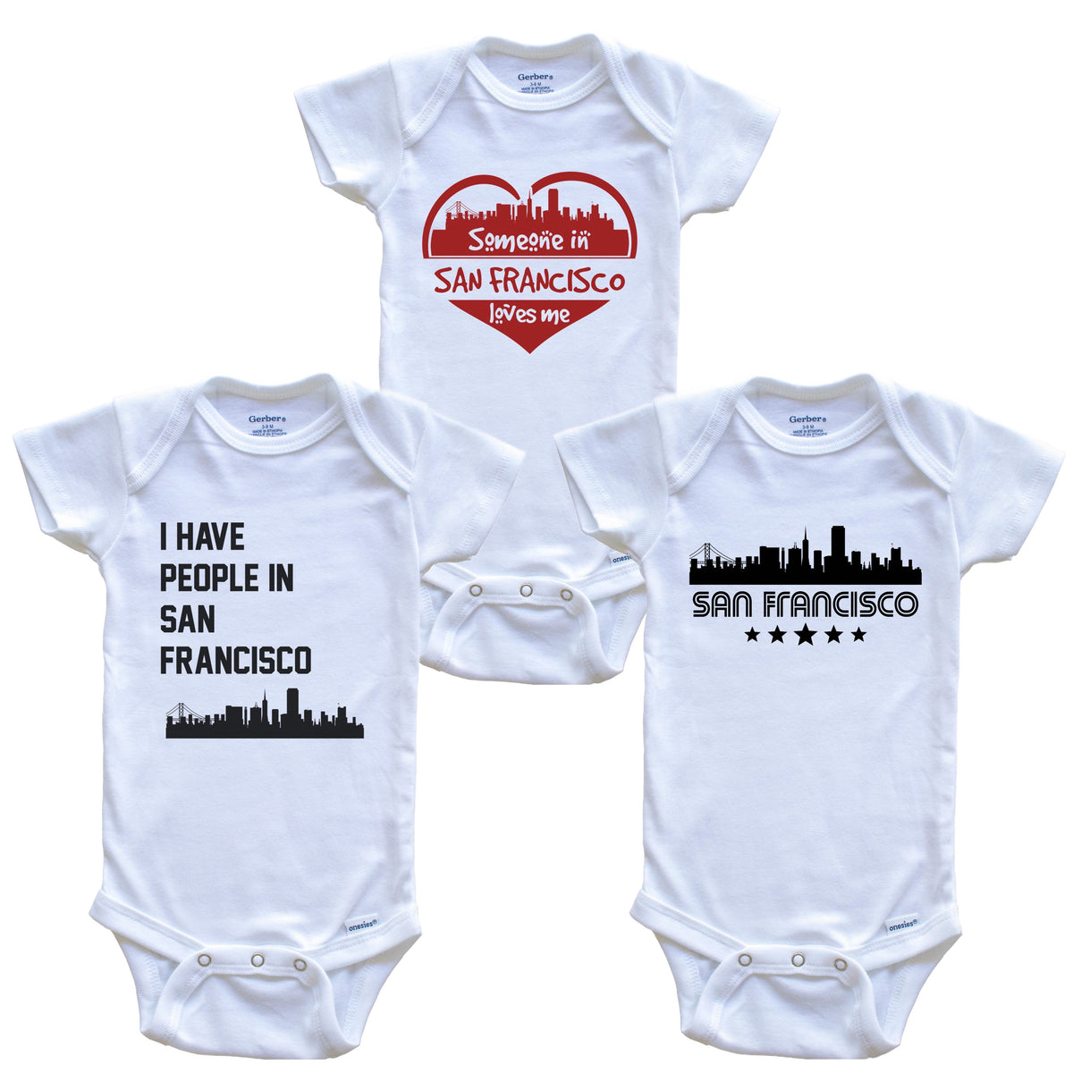 San Francisco California Skyline Baby Bodysuit Bundle (3 Piece Set)