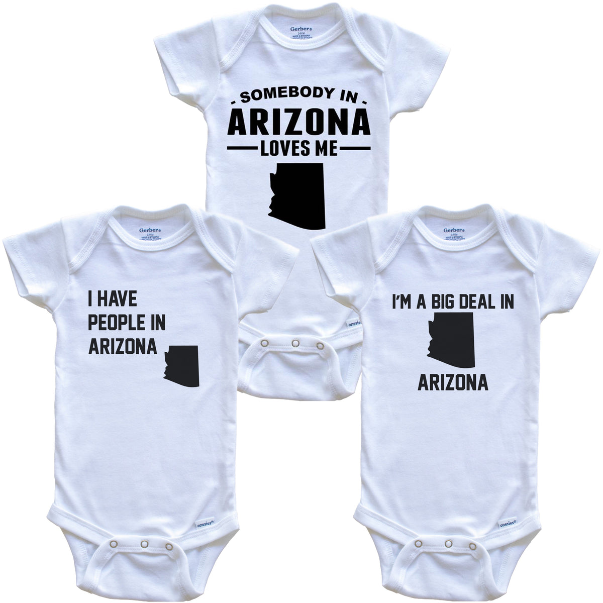 Somebody in Arizona Loves Me Baby Bodysuit Bundle (3 Piece Gift Set)