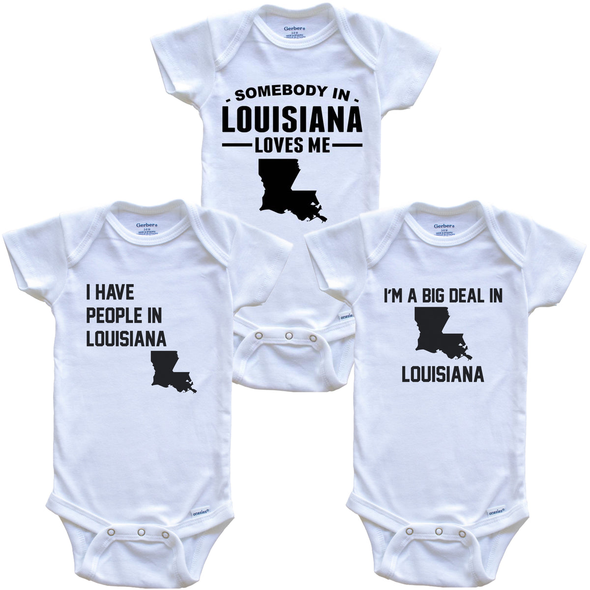 Somebody in Louisiana Loves Me Baby Bodysuit Bundle (3 Piece Gift Set)