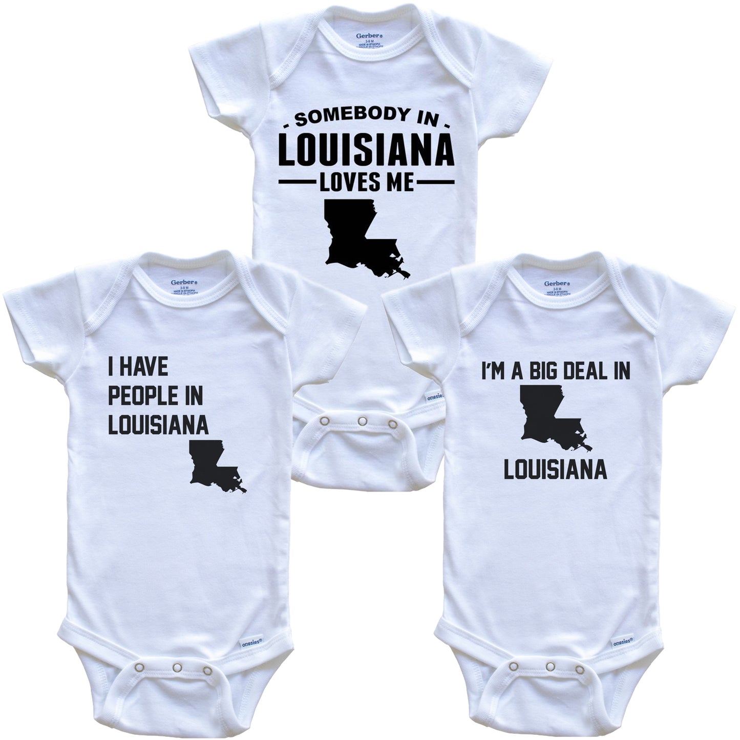 Somebody in Louisiana Loves Me Baby Bodysuit Bundle (3 Piece Gift Set)