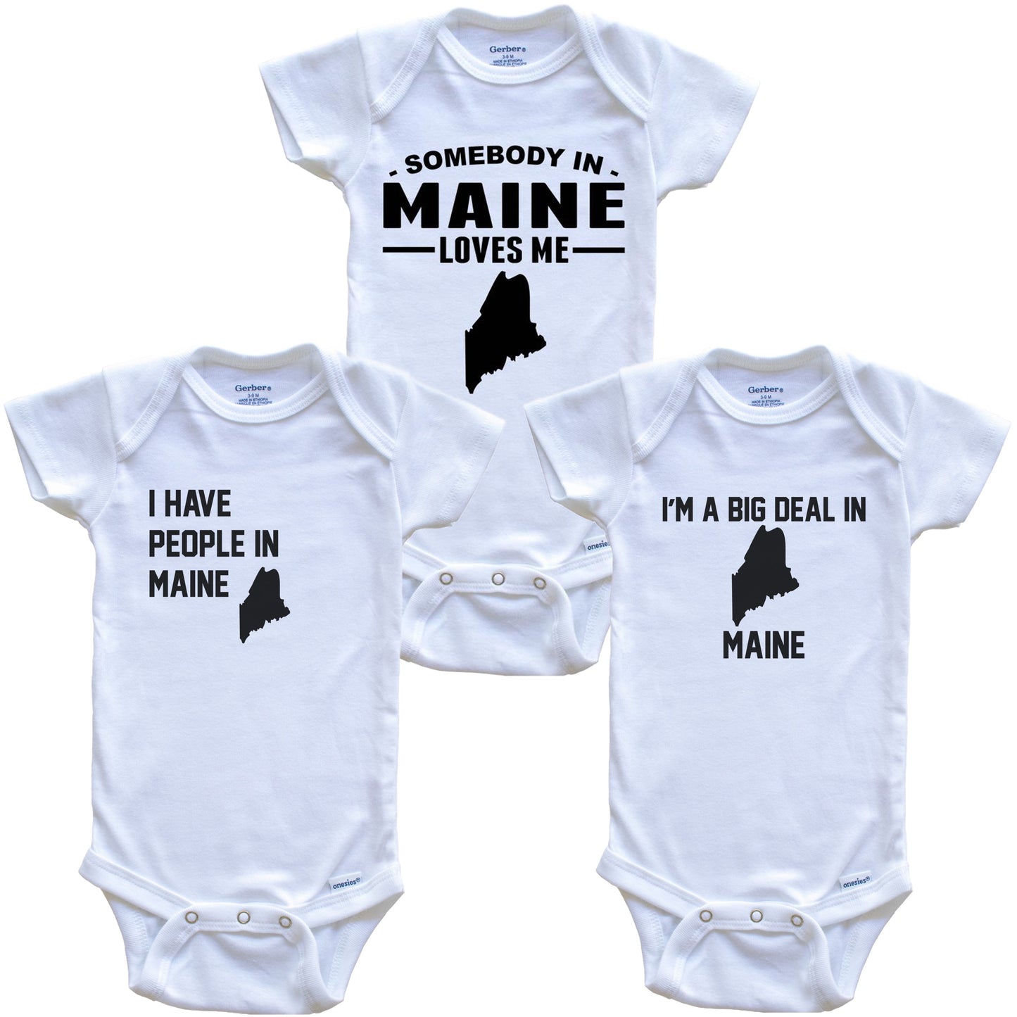 Somebody in Maine Loves Me Baby Bodysuit Bundle (3 Piece Gift Set)