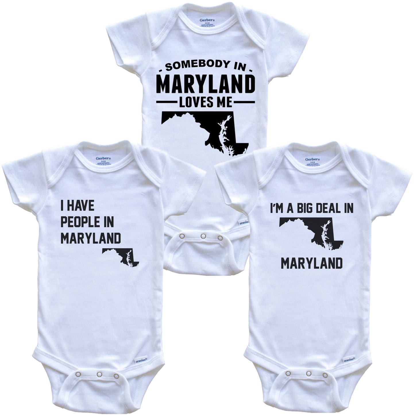 Somebody in Maryland Loves Me Baby Bodysuit Bundle (3 Piece Gift Set)