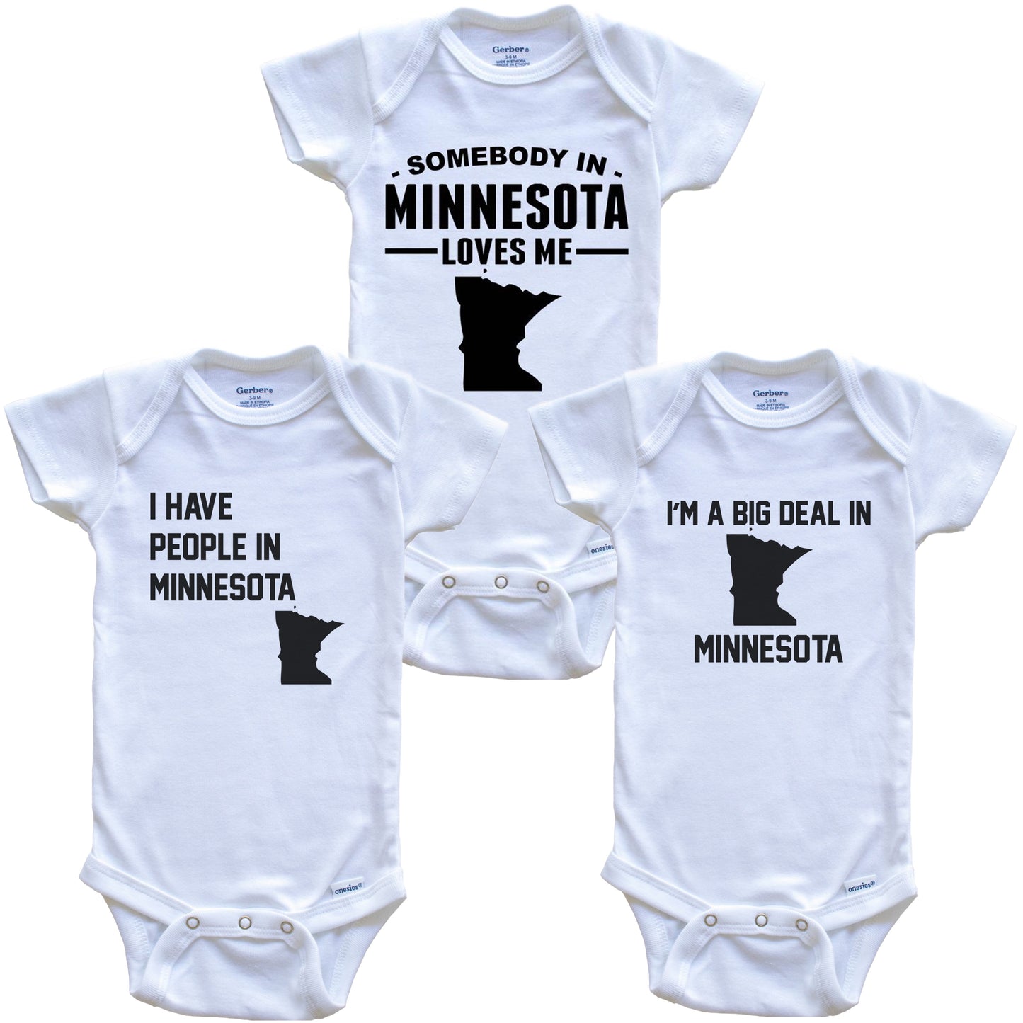 Somebody in Minnesota Loves Me Baby Bodysuit Bundle (3 Piece Gift Set)