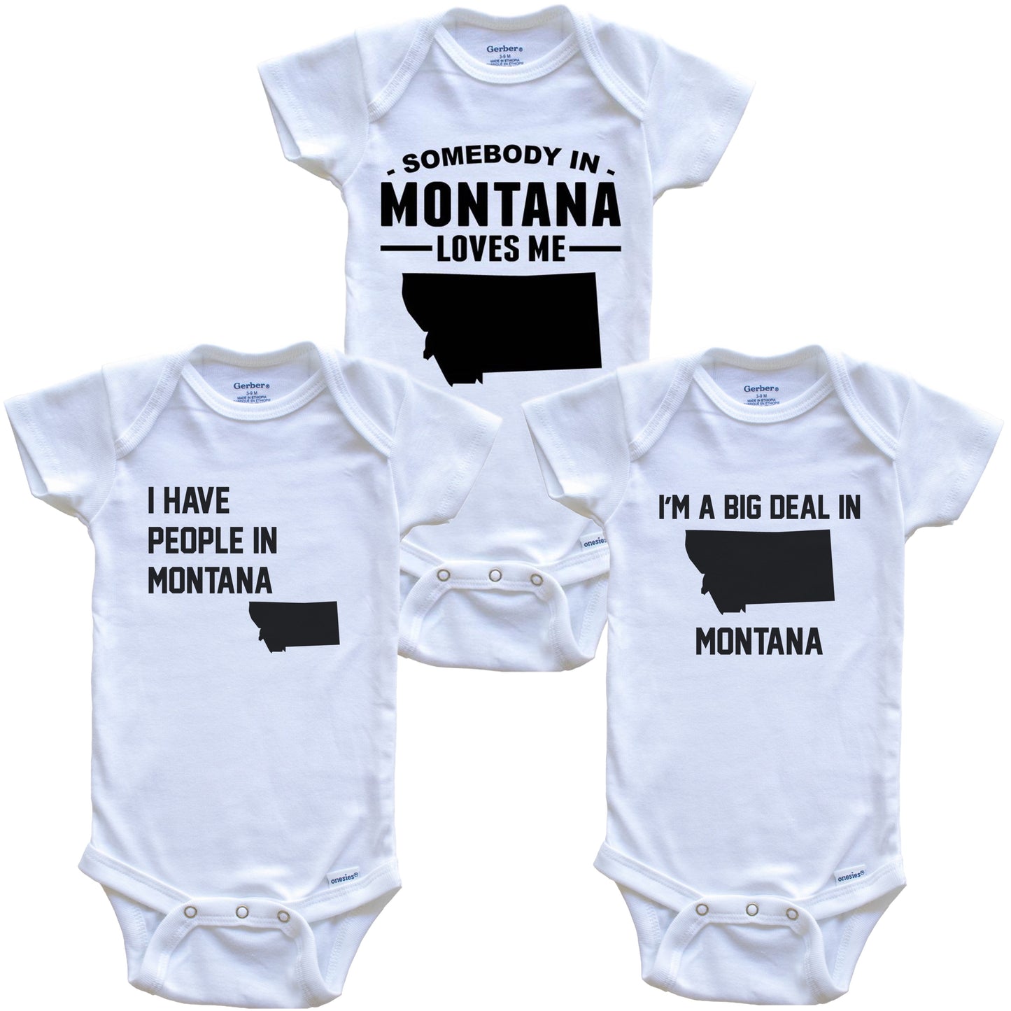 Somebody in Montana Loves Me Baby Bodysuit Bundle (3 Piece Gift Set)
