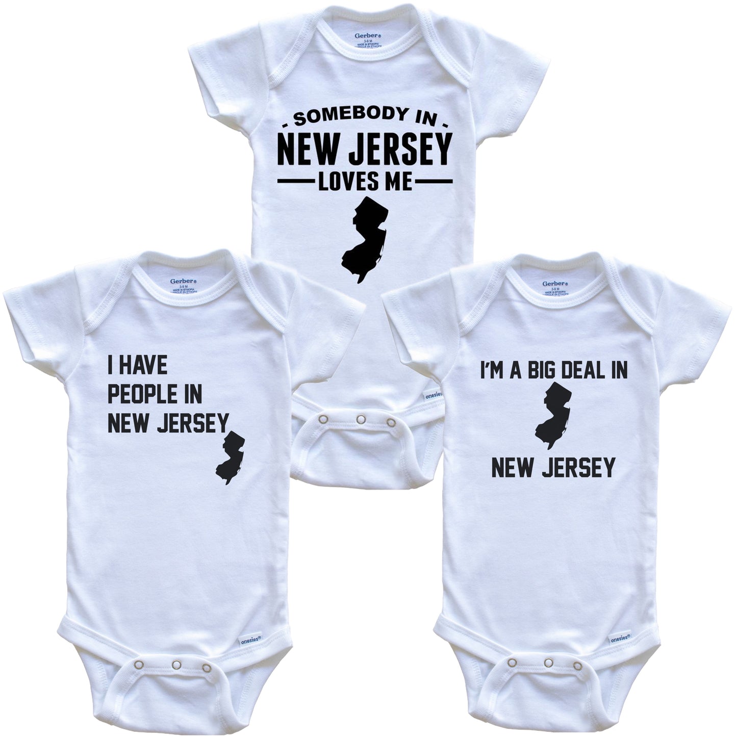 Somebody in New Jersey Loves Me Baby Bodysuit Bundle (3 Piece Gift Set)