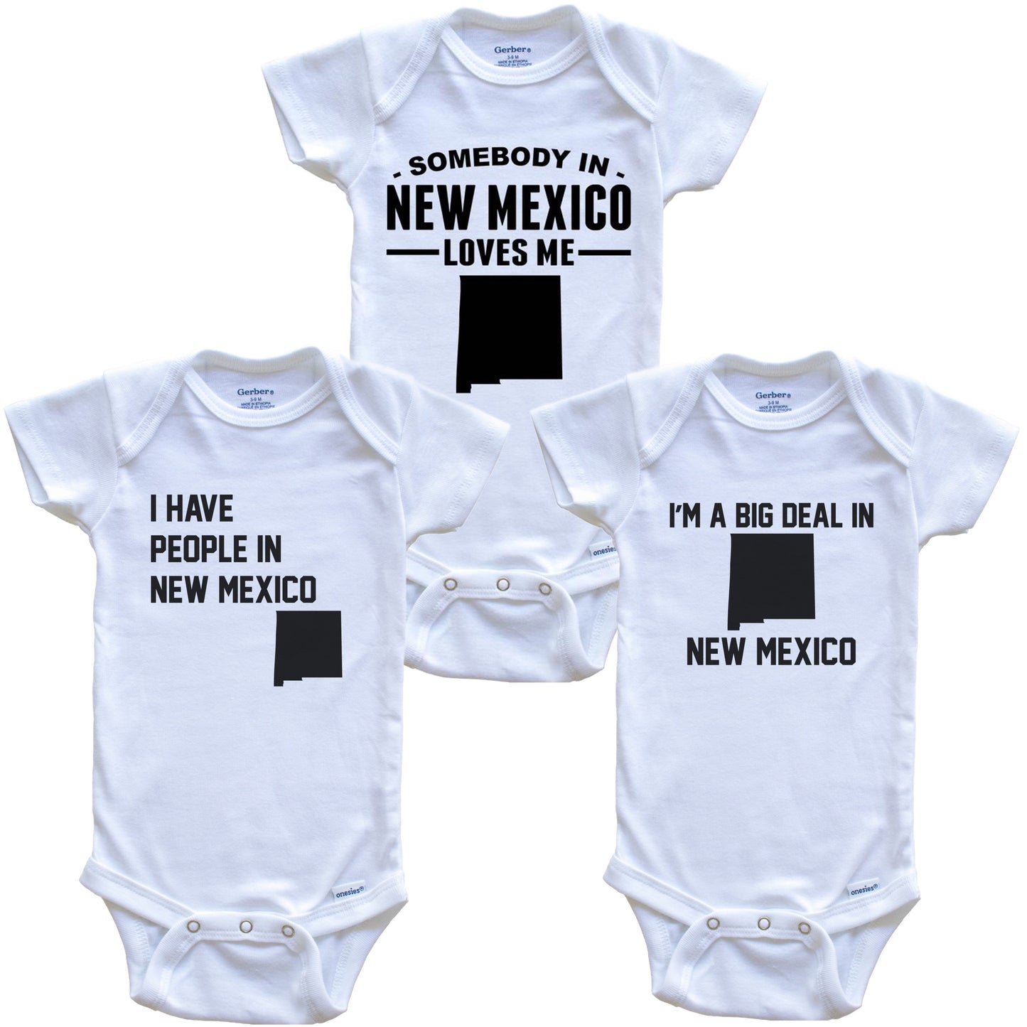 Somebody in New Mexico Loves Me Baby Bodysuit Bundle (3 Piece Gift Set)