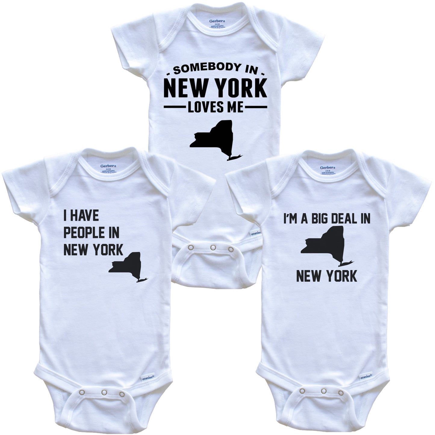 Somebody in New York Loves Me Baby Bodysuit Bundle (3 Piece Gift Set)