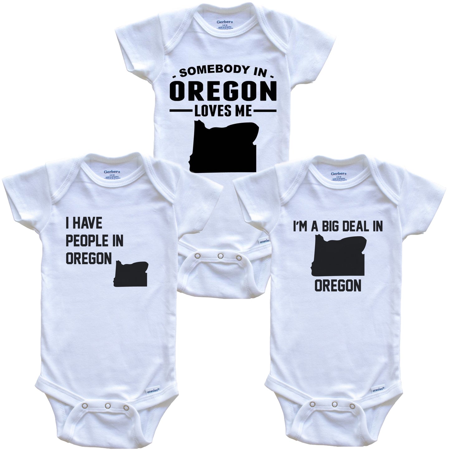 Somebody in Oregon Loves Me Baby Bodysuit Bundle (3 Piece Gift Set)