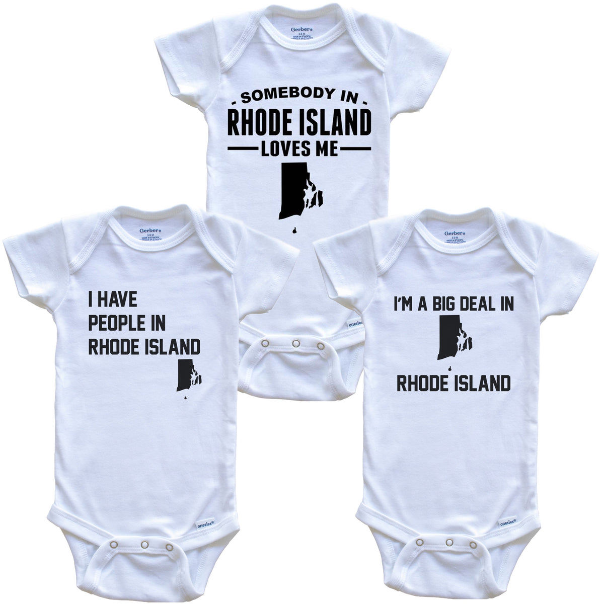Somebody in Rhode Island Loves Me Baby Bodysuit Bundle (3 Piece Gift Set)