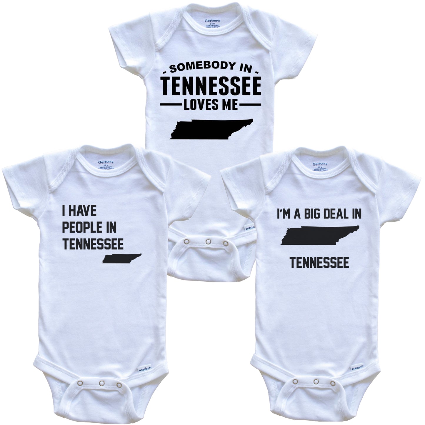 Somebody in Tennessee Loves Me Baby Bodysuit Bundle (3 Piece Gift Set)