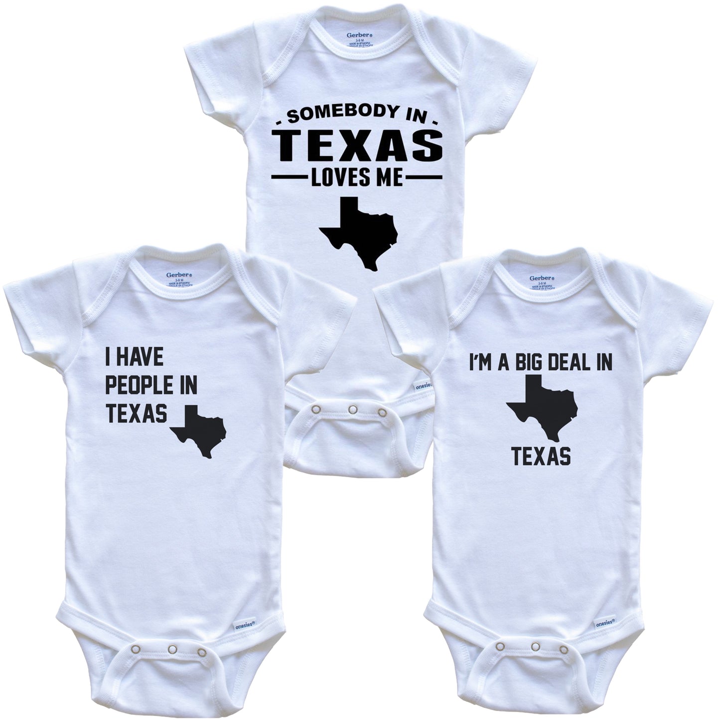 Somebody in Texas Loves Me Baby Bodysuit Bundle (3 Piece Gift Set)