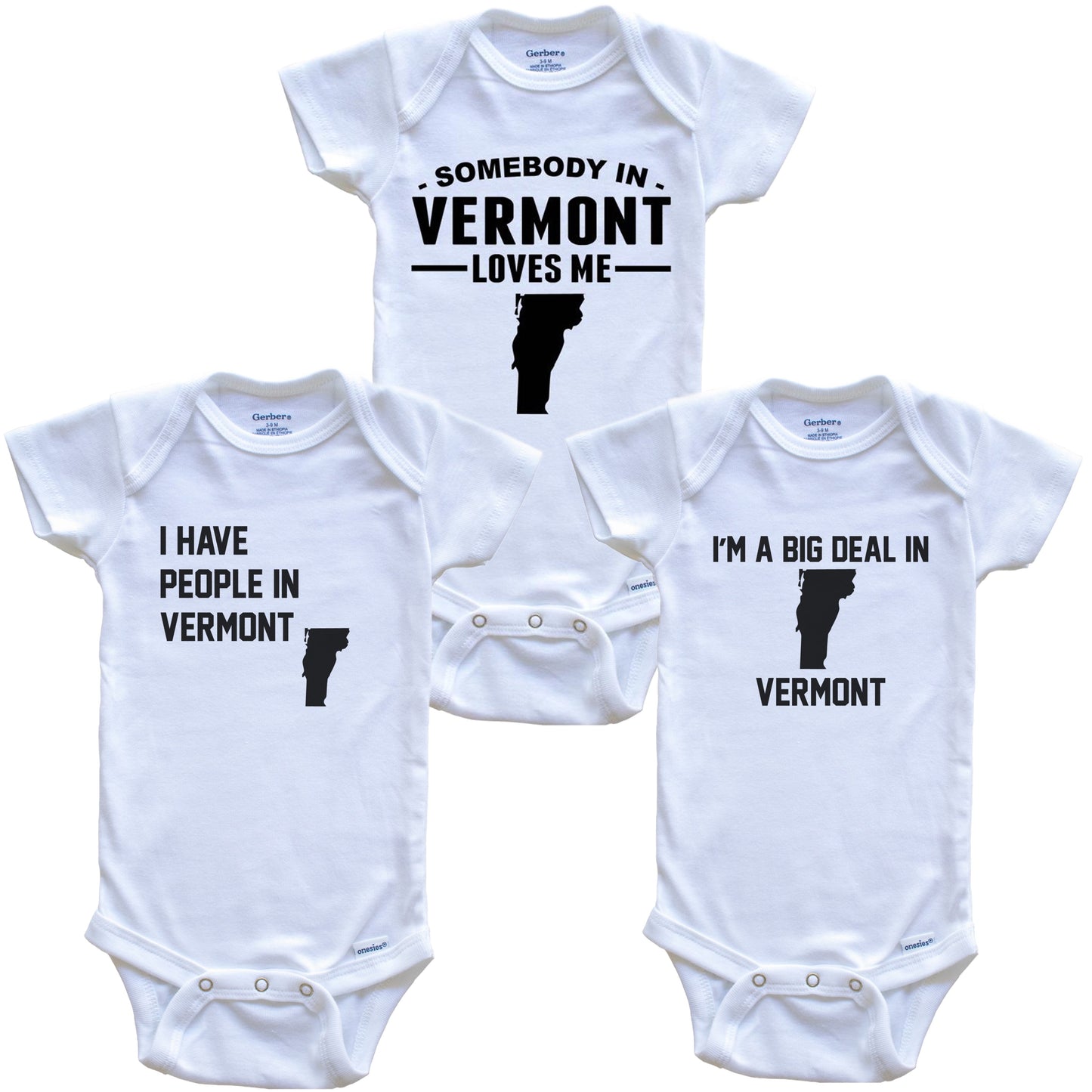 Somebody in Vermont Loves Me Baby Bodysuit Bundle (3 Piece Gift Set)