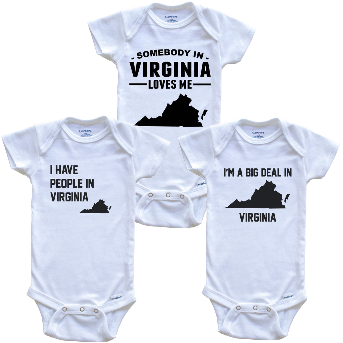 Somebody in Virginia Loves Me Baby Bodysuit Bundle (3 Piece Gift Set)