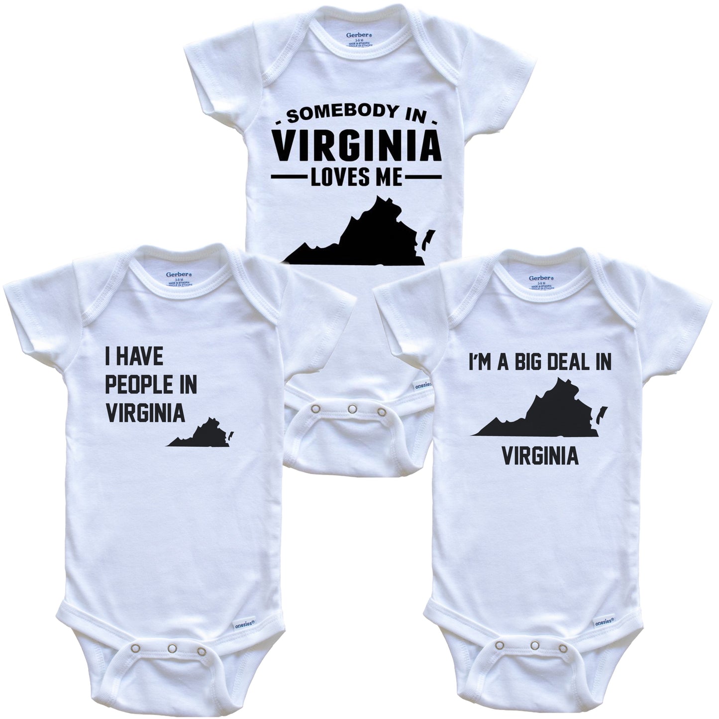 Somebody in Virginia Loves Me Baby Bodysuit Bundle (3 Piece Gift Set)
