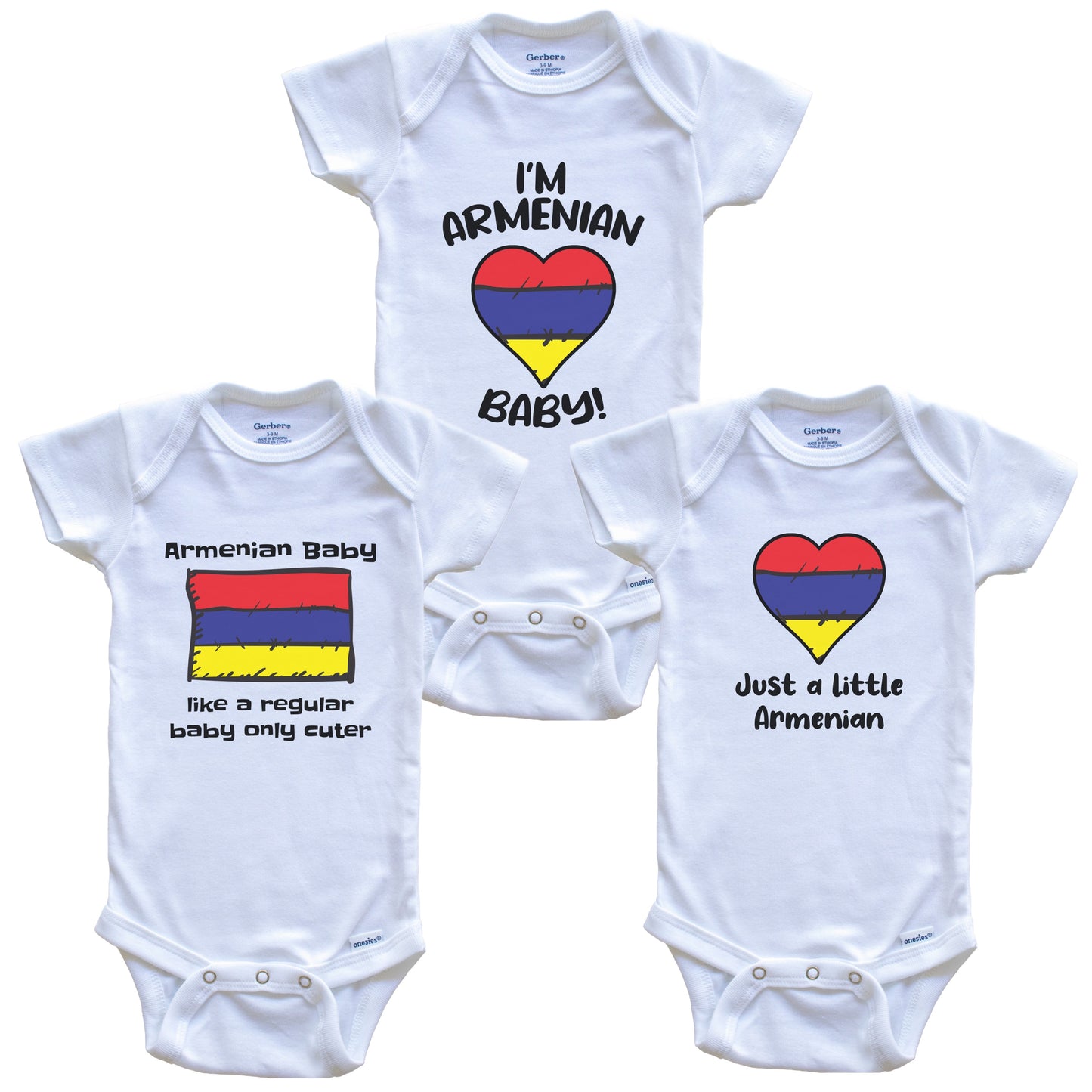 Armenian Baby Bodysuits Funny Armenia Flag 3 Piece Gift Set
