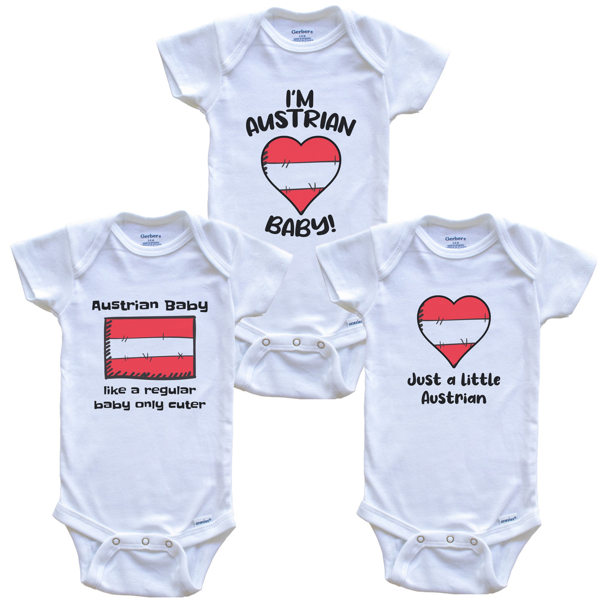 Austrian Baby Bodysuits Funny Austria Flag 3 Piece Gift Set