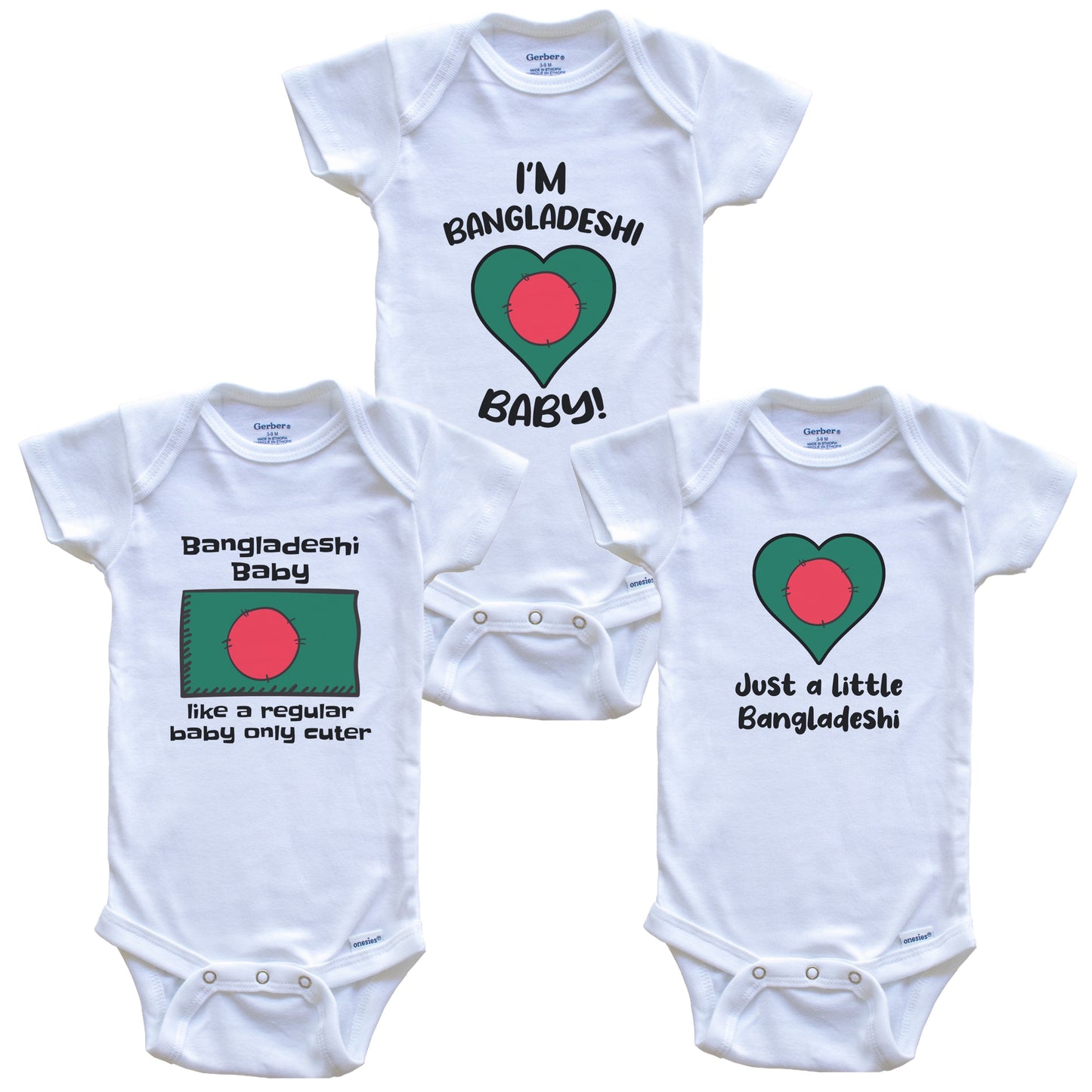 Bangladeshi Baby Bodysuits Funny Bangladesh Flag 3 Piece Gift Set