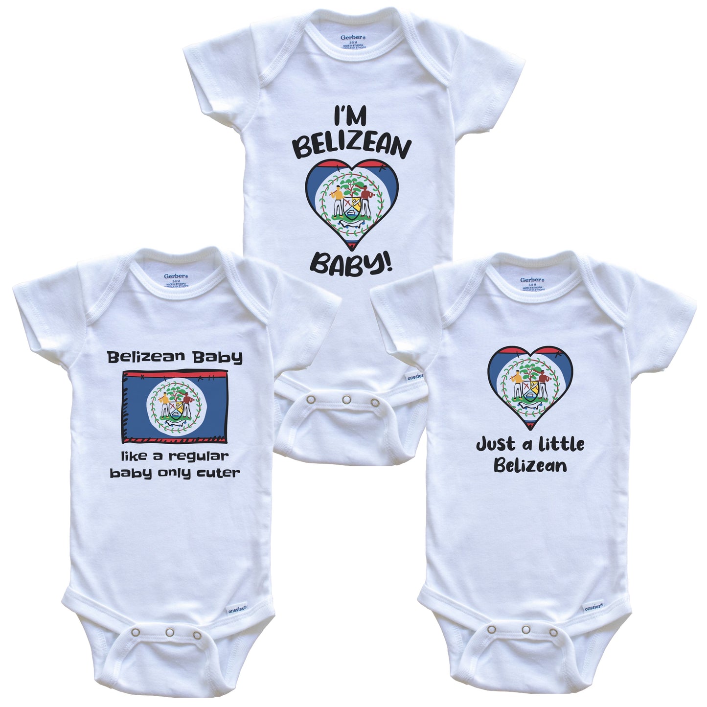 Belizean Baby Bodysuits Funny Belize Flag 3 Piece Gift Set