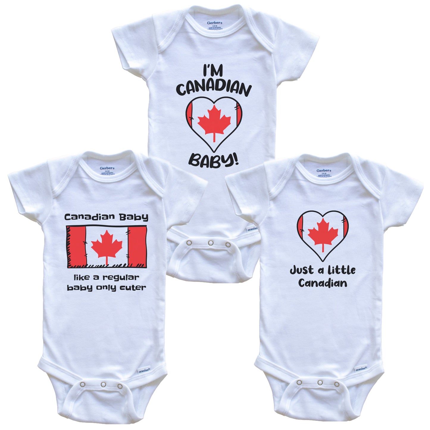 Canadian Baby Bodysuits Funny Canada Flag 3 Piece Gift Set