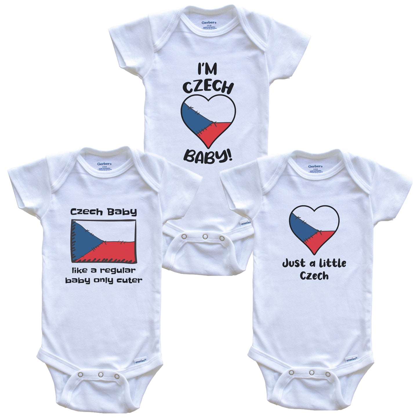 Czech Baby Bodysuits Funny Czech Republic Flag 3 Piece Gift Set