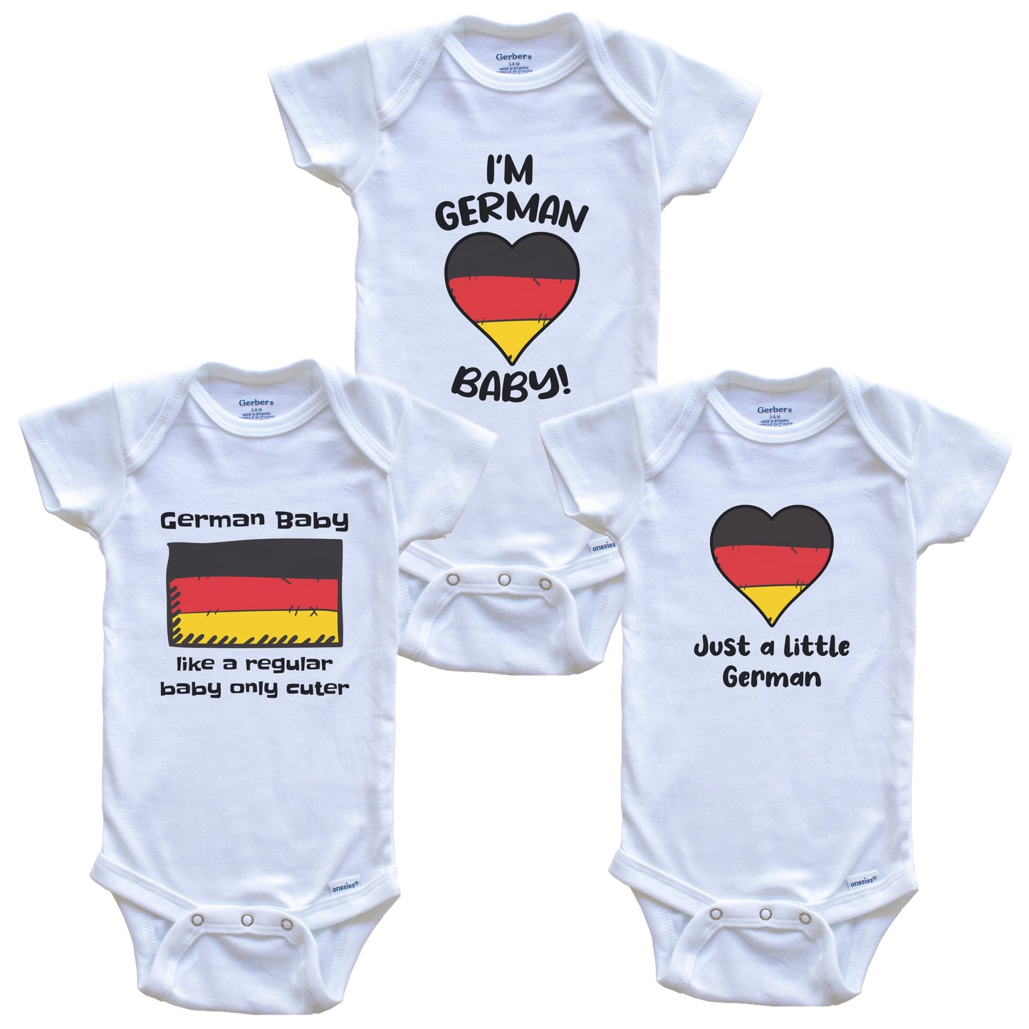 German Baby Bodysuits Funny Germany Flag 3 Piece Gift Set