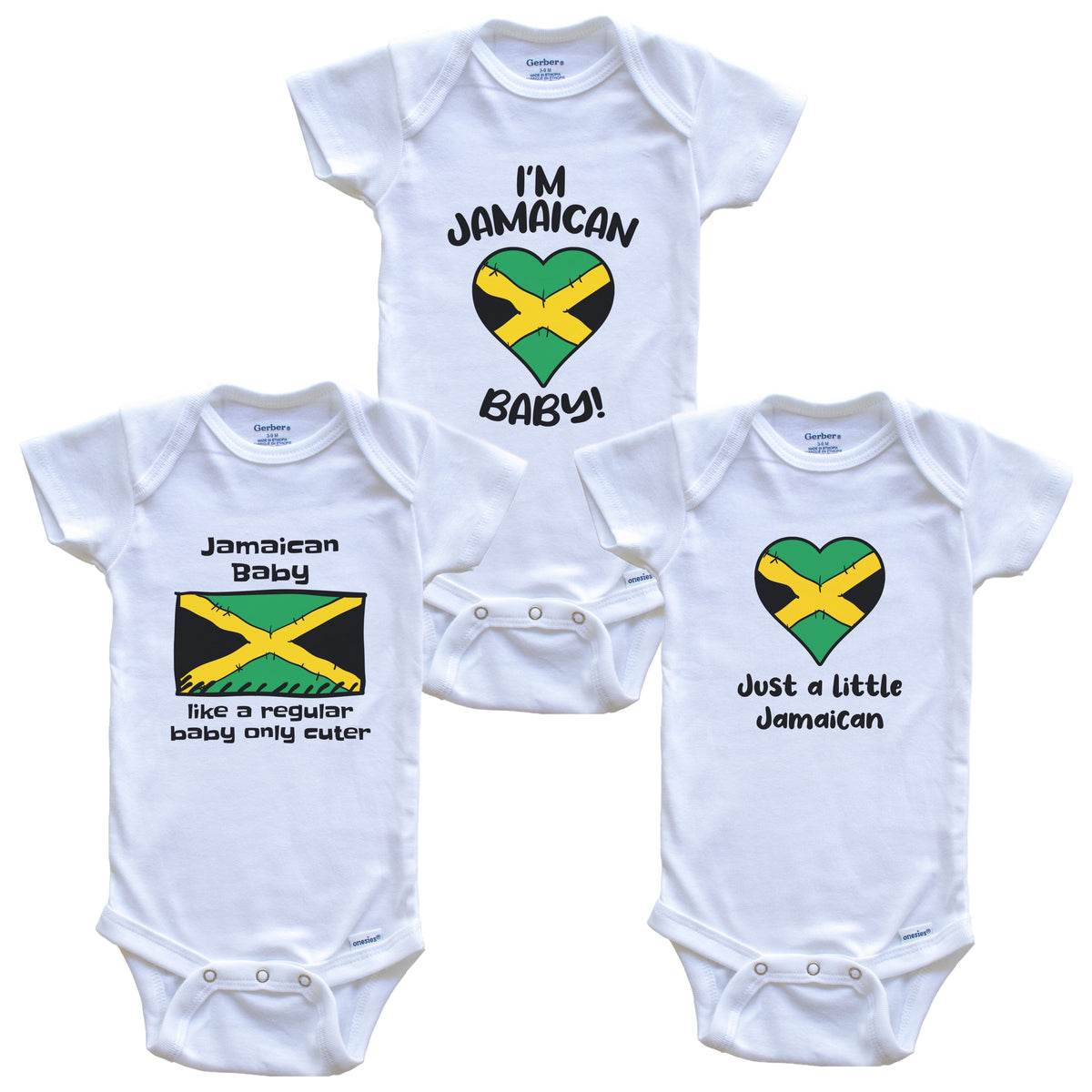 Jamaican Baby Bodysuits Funny Jamaica Flag 3 Piece Gift Set