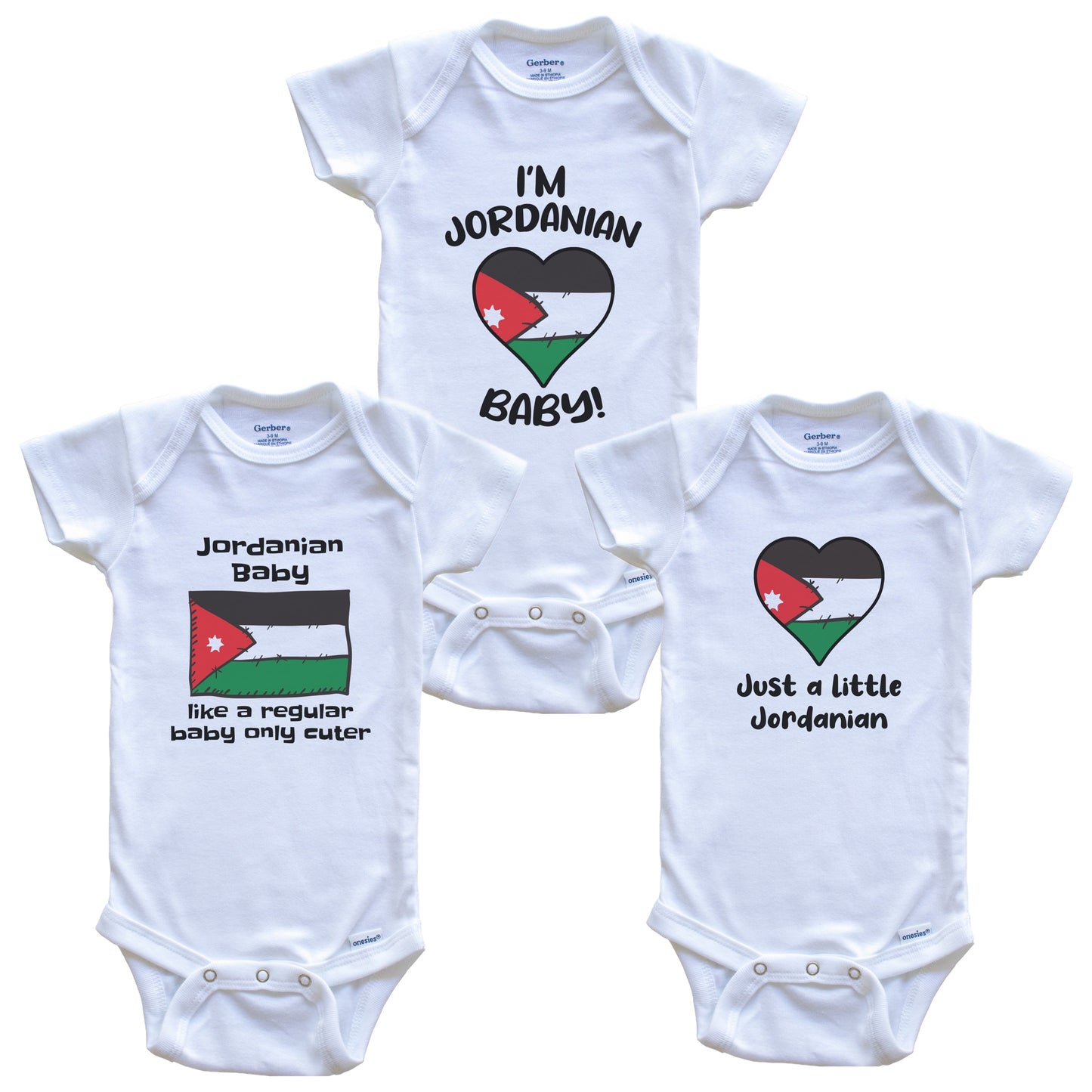 Jordanian Baby Bodysuits Funny Jordan Flag 3 Piece Gift Set