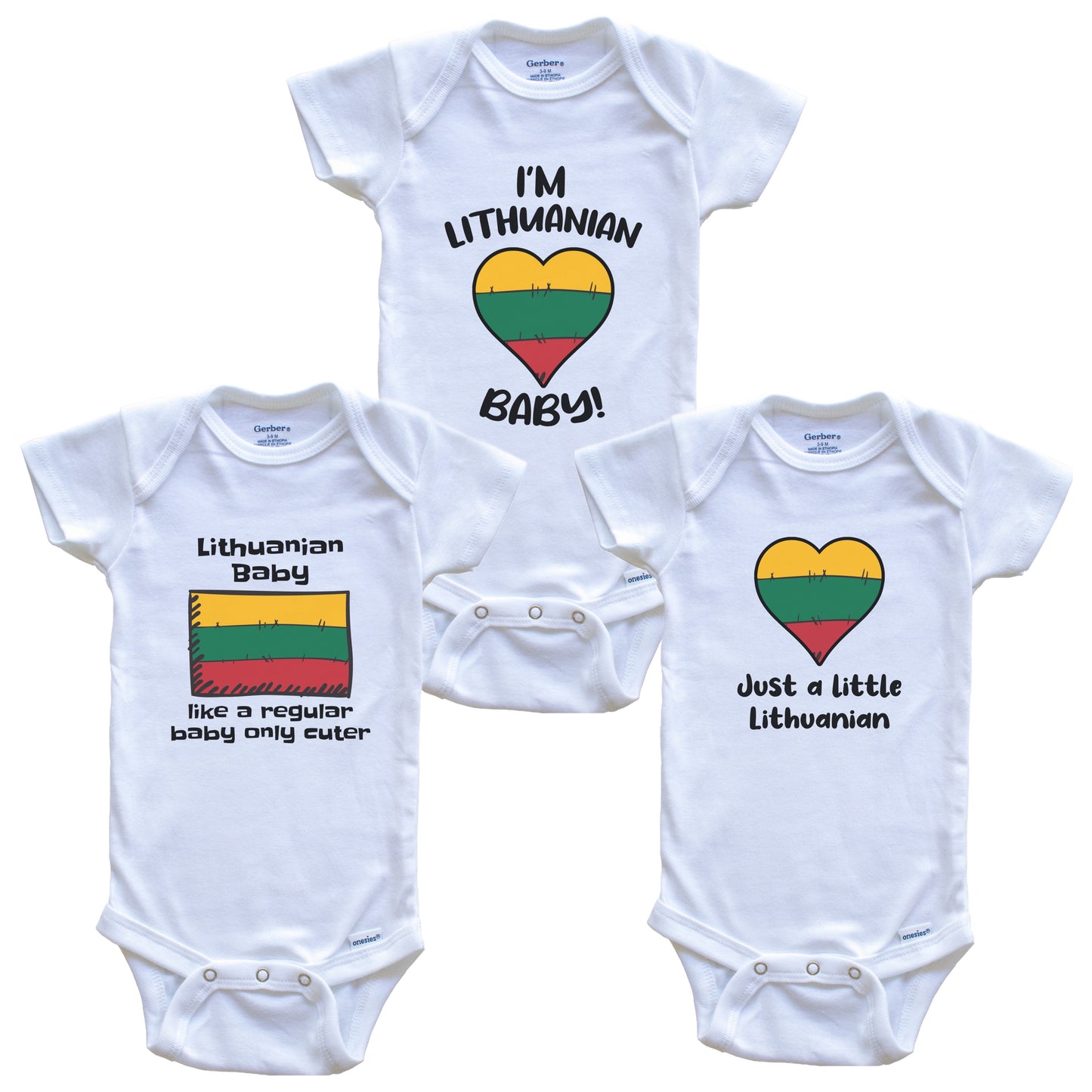 Lithuanian Baby Bodysuits Funny Lithuania Flag 3 Piece Gift Set