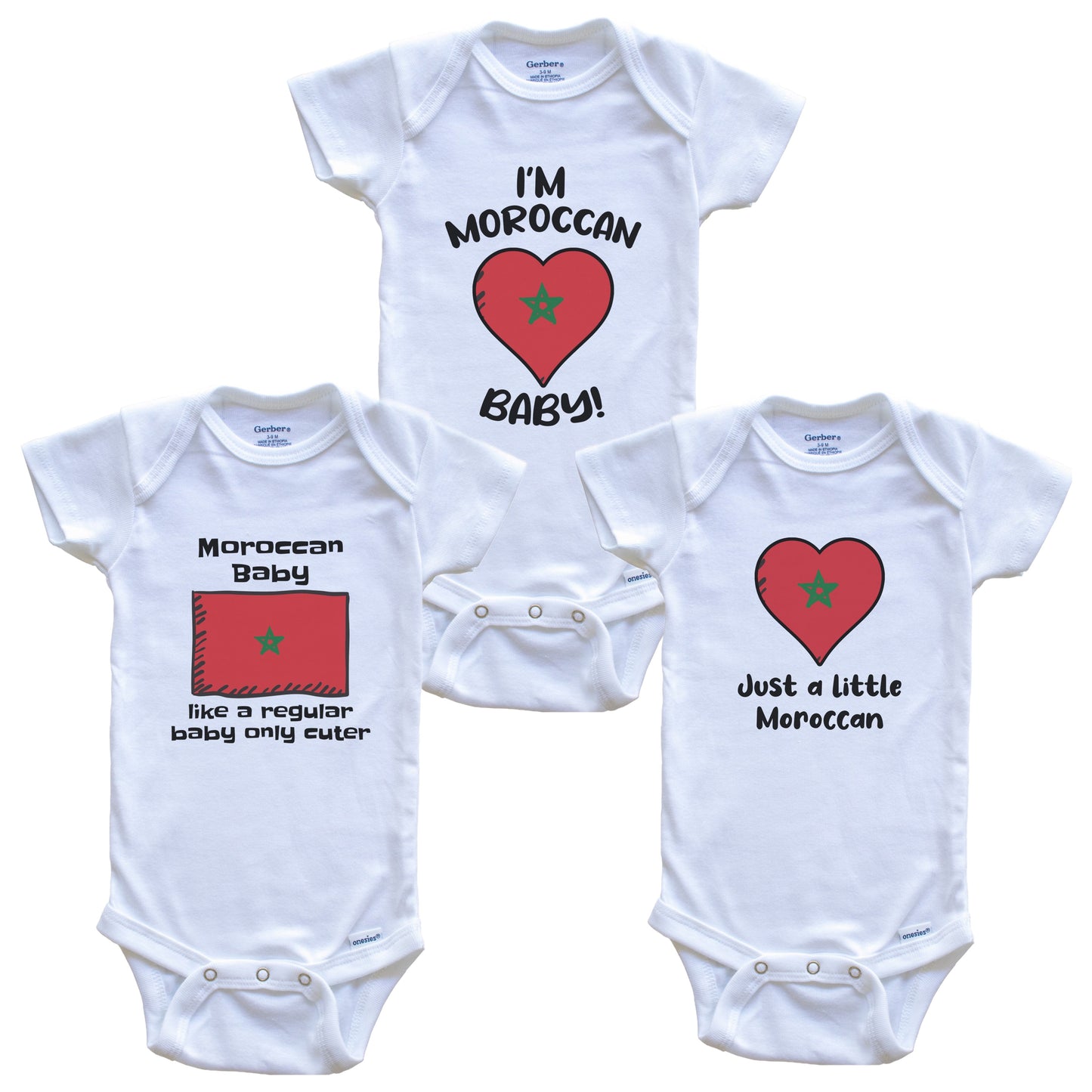 Moroccan Baby Bodysuits Funny Morocco Flag 3 Piece Gift Set