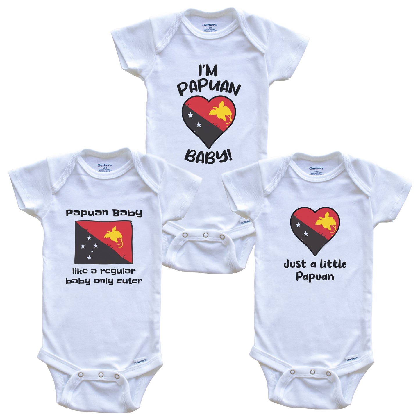 Papuan Baby Bodysuits Funny Papua New Guinea Flag 3 Piece Gift Set