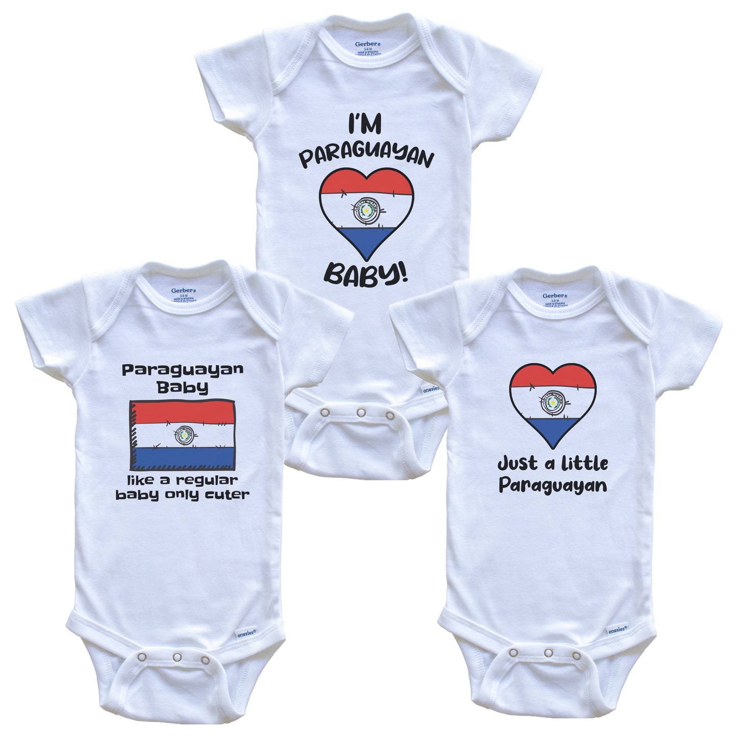 Paraguayan Baby Bodysuits Funny Paraguay Flag 3 Piece Gift Set