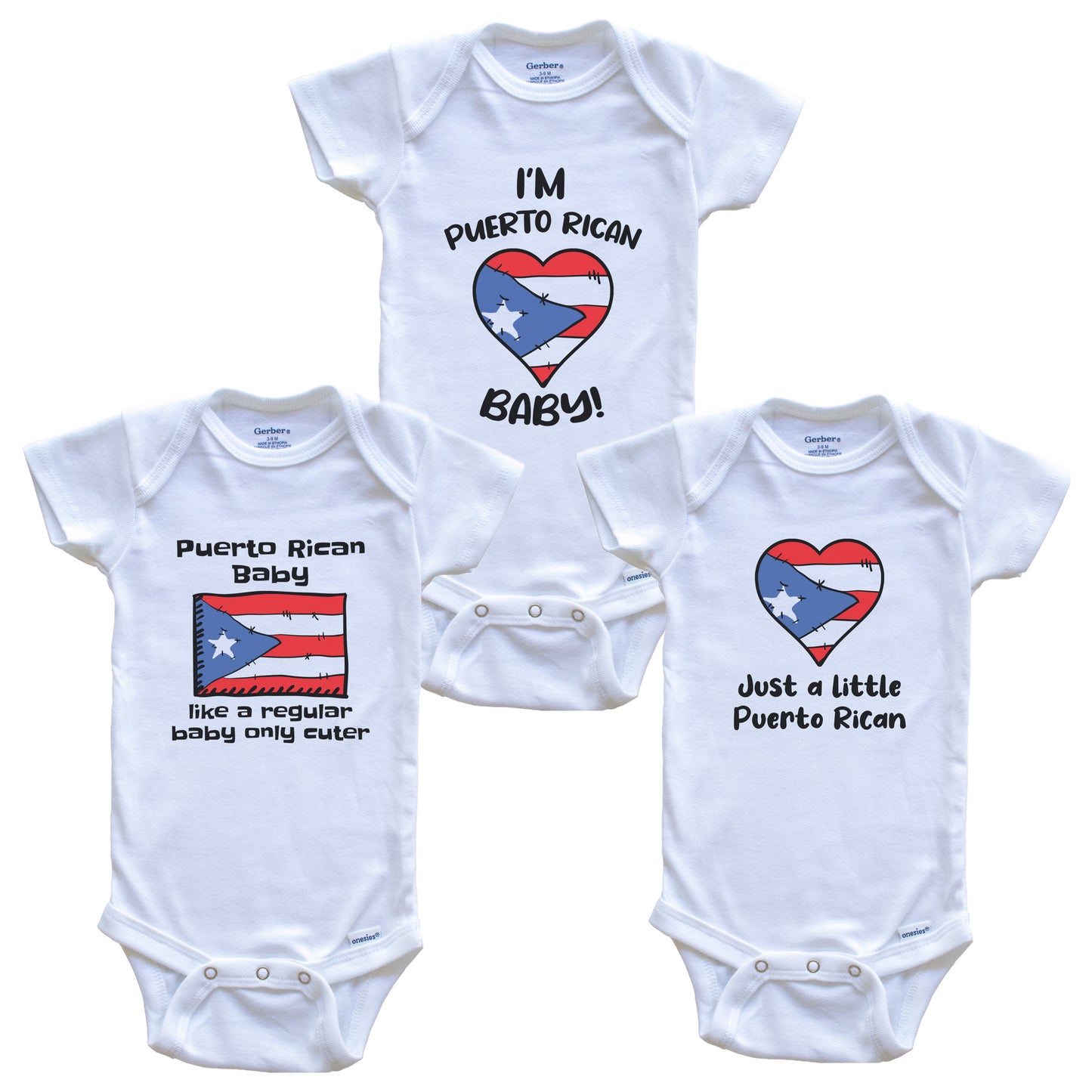 Puerto Rican Baby Bodysuits Funny Puerto Rico Flag 3 Piece Gift Set