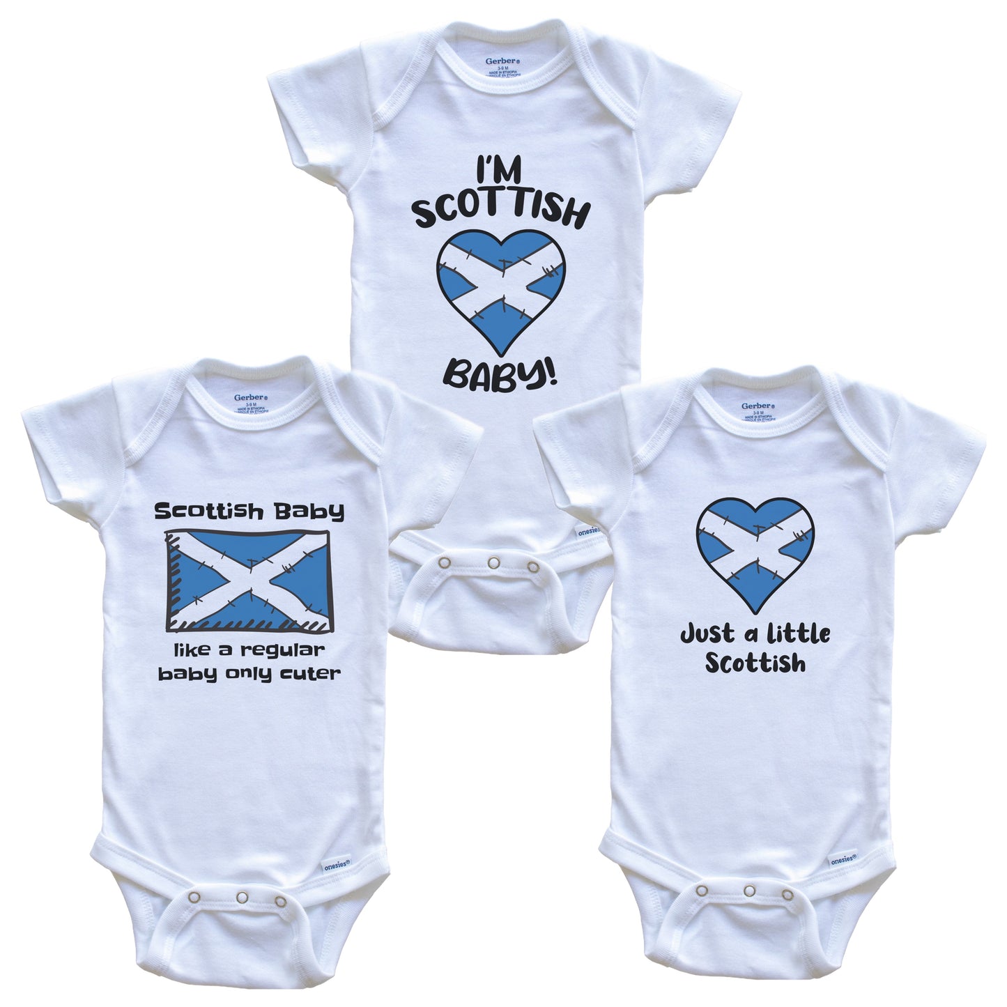 Scottish Baby Bodysuits Funny Scotland Flag 3 Piece Gift Set