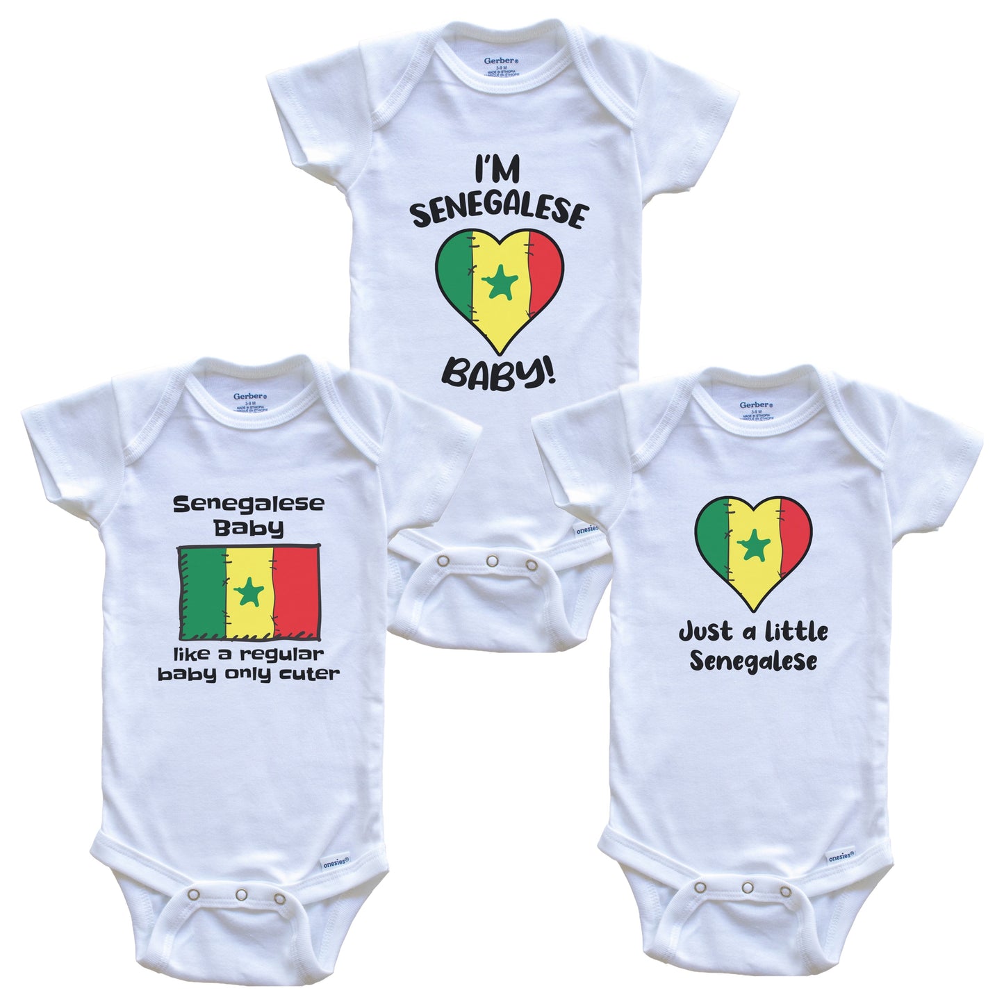 Senegalese Baby Bodysuits Funny Senegal Flag 3 Piece Gift Set