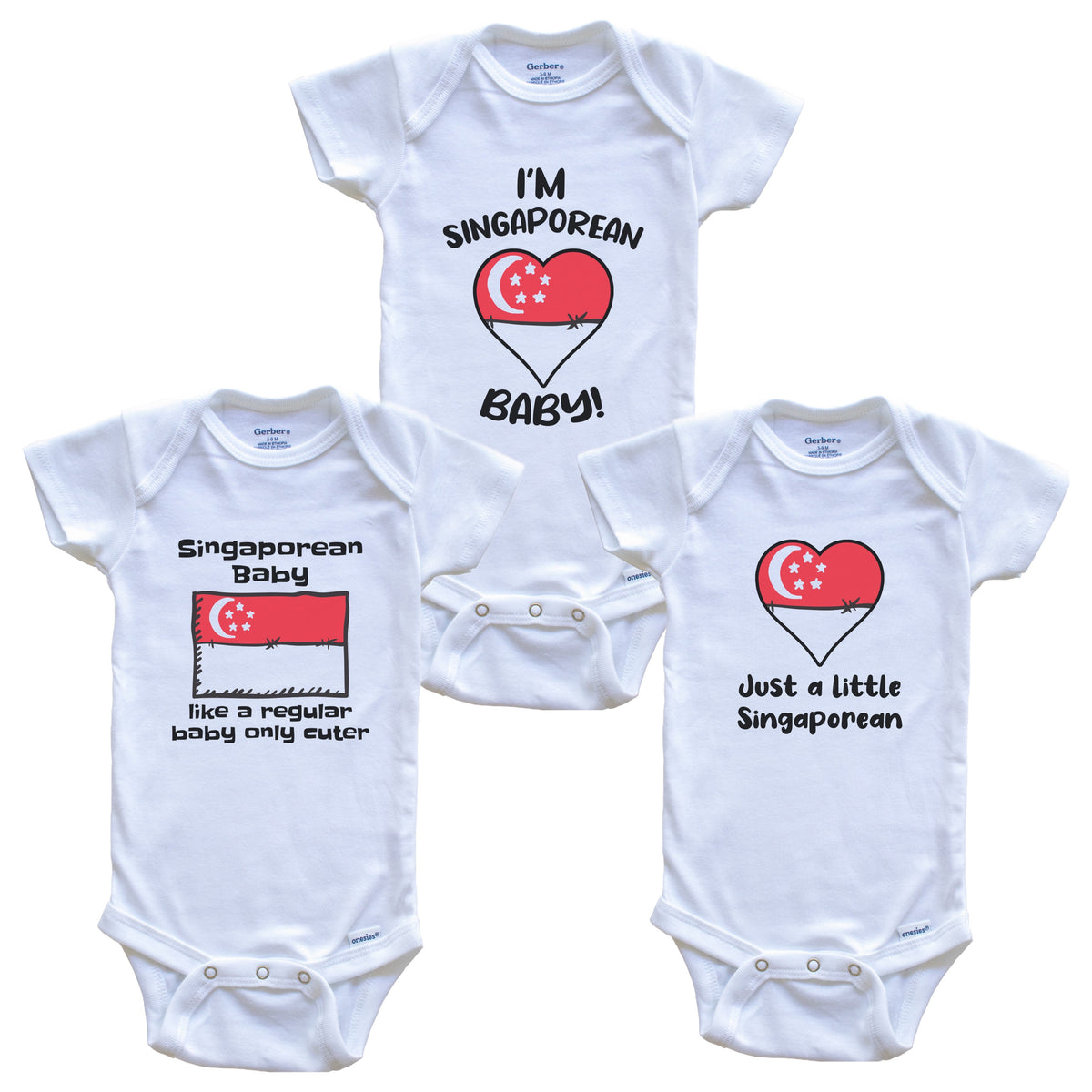 Singaporean Baby Bodysuits Funny Singapore Flag 3 Piece Gift Set