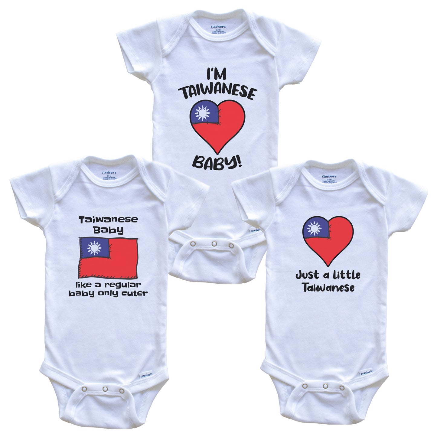 Taiwanese Baby Bodysuits Funny Taiwan Flag 3 Piece Gift Set