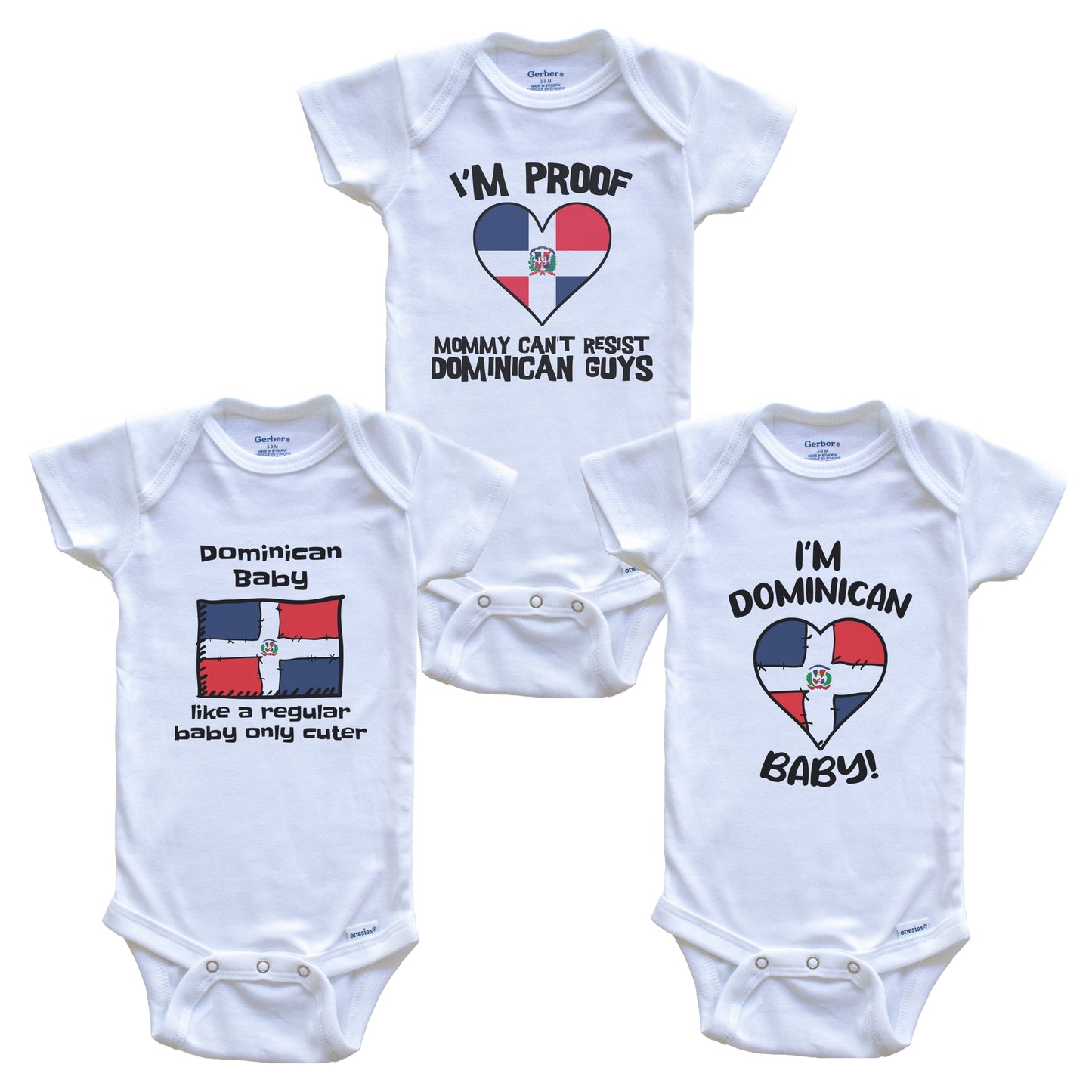 Dad is Dominican Baby Bodysuits Funny Dominican Republic Flag 3 Piece Gift Set