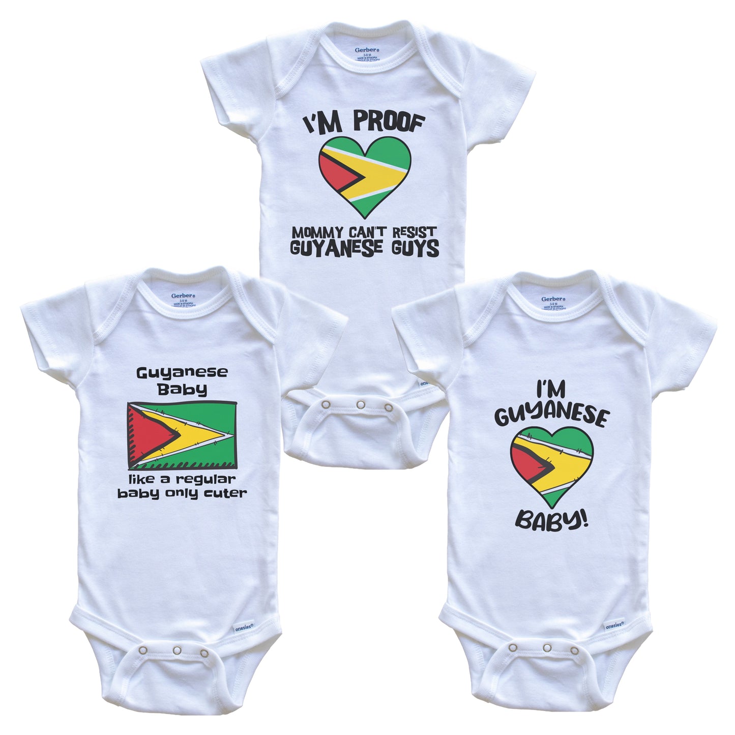 Dad is Guyanese Baby Bodysuits Funny Guyana Flag 3 Piece Gift Set