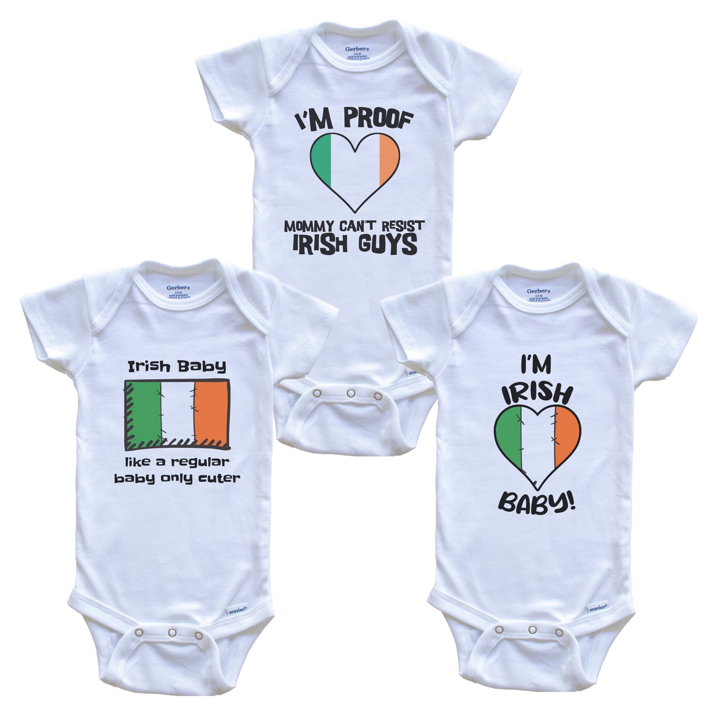 Dad is Irish Baby Bodysuits Funny Ireland Flag 3 Piece Gift Set