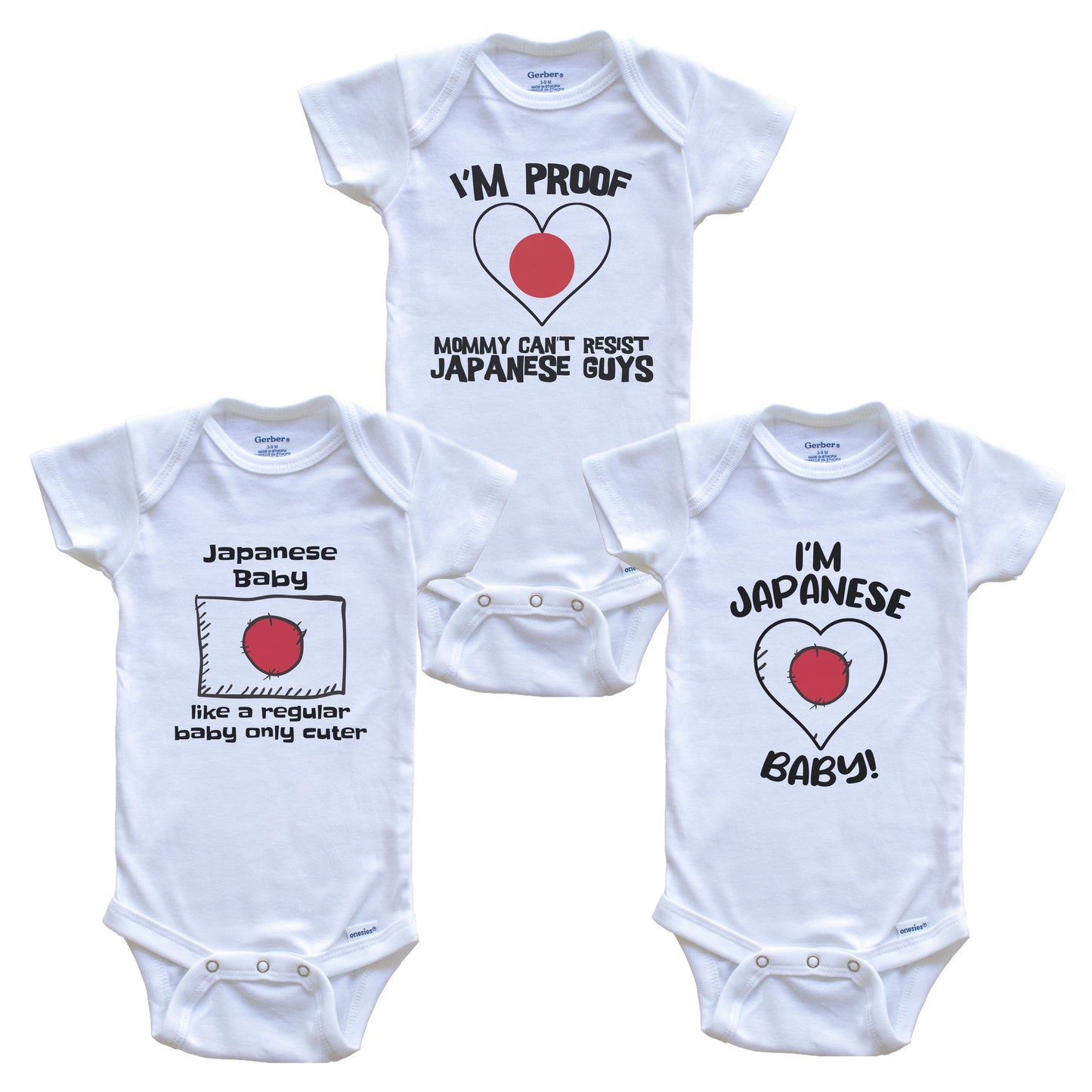 Dad is Japanese Baby Bodysuits Funny Japan Flag 3 Piece Gift Set