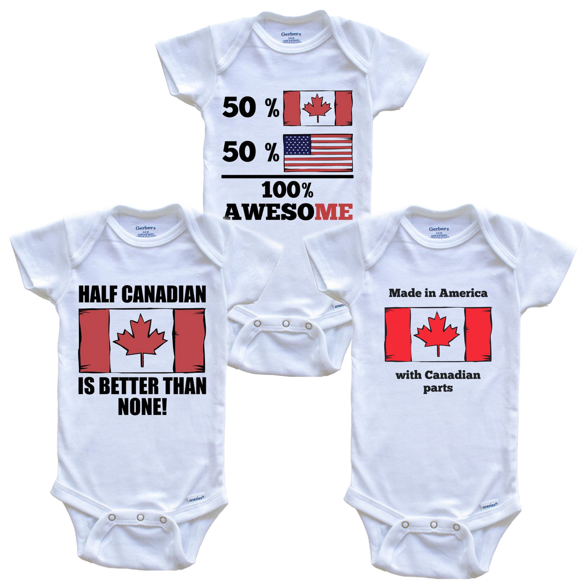 Canadian American Baby Bodysuit Bundle (3 Piece Set)
