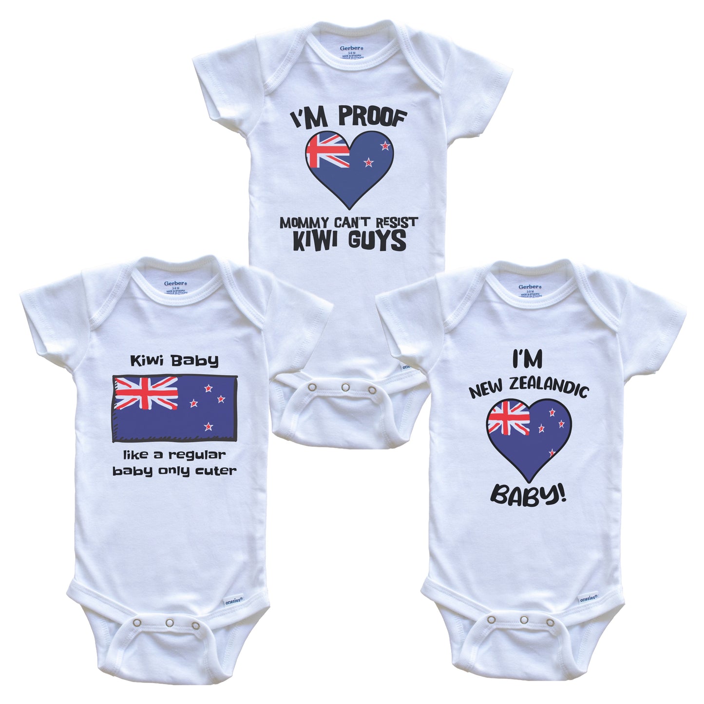 Dad is Kiwi Baby Bodysuits Funny New Zealand Flag 3 Piece Gift Set