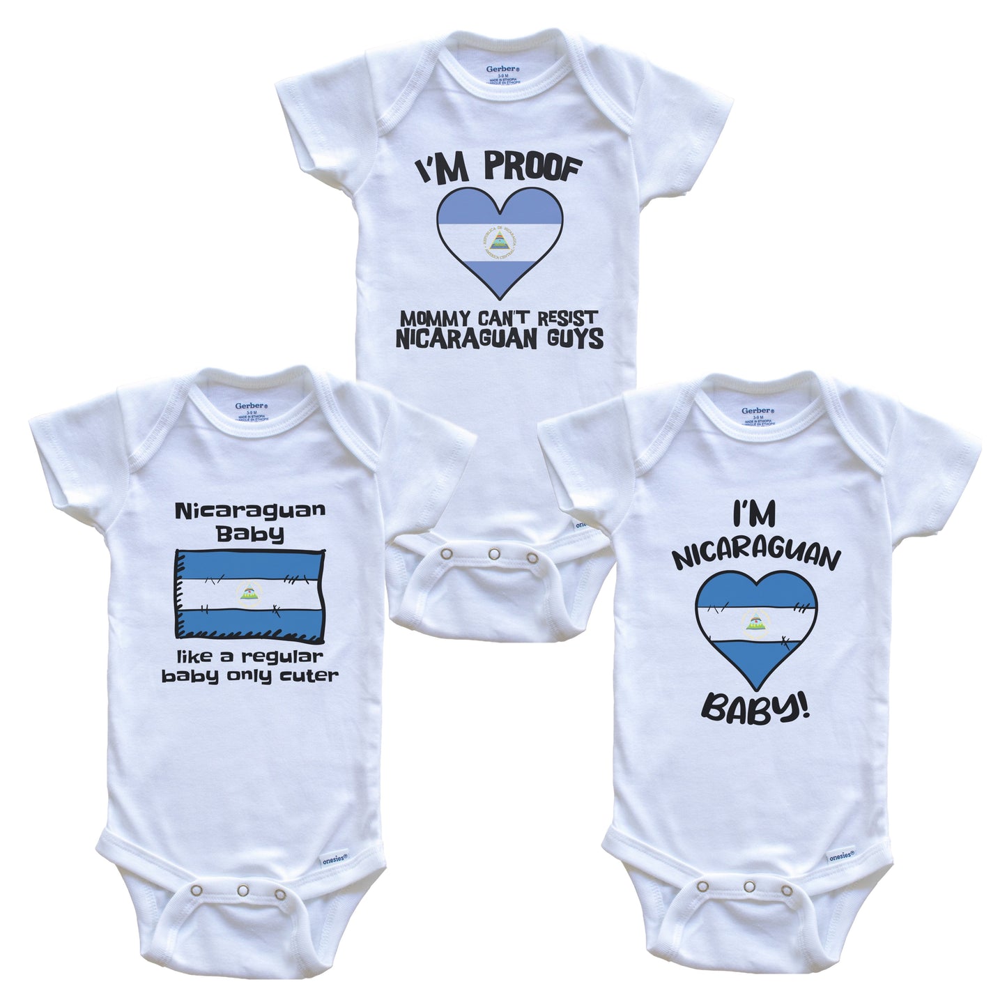 Dad is Nicaraguan Baby Bodysuits Funny Nicaragua Flag 3 Piece Gift Set